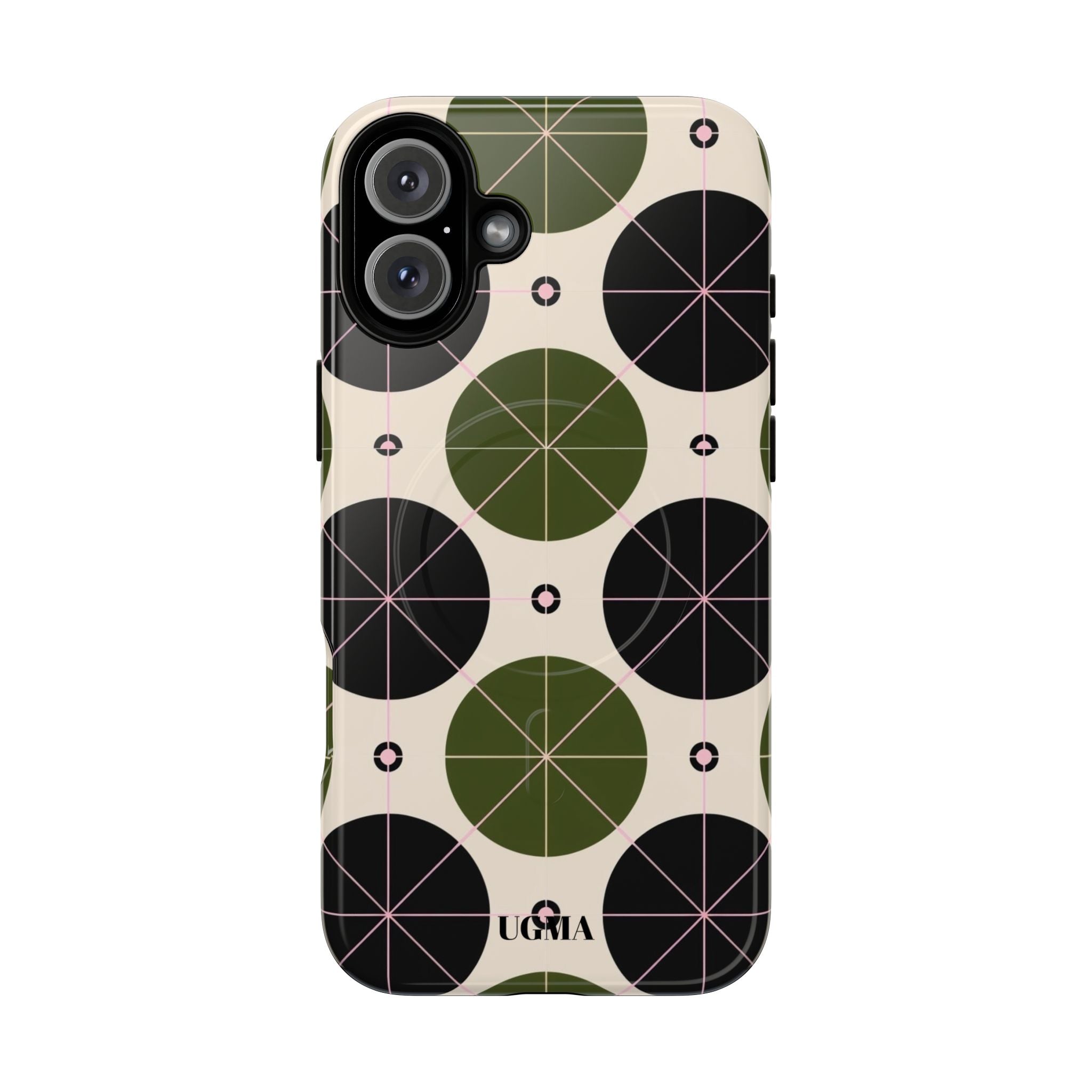 Magnetic Tough Phone Case — Geometric Olive & Black Circle Pattern