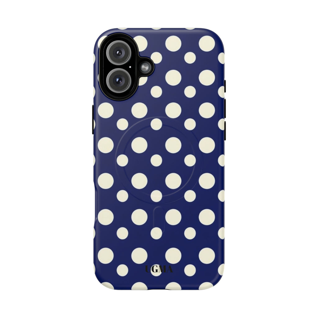 Polka Dot Tough Magnetic Phone Case — Navy & White Protective Magnetic Cover