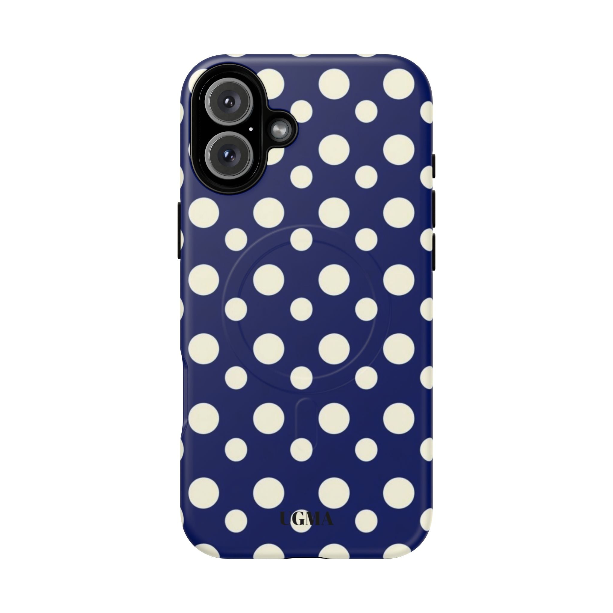 Polka Dot Tough Magnetic Phone Case — Navy & White Protective Magnetic Cover
