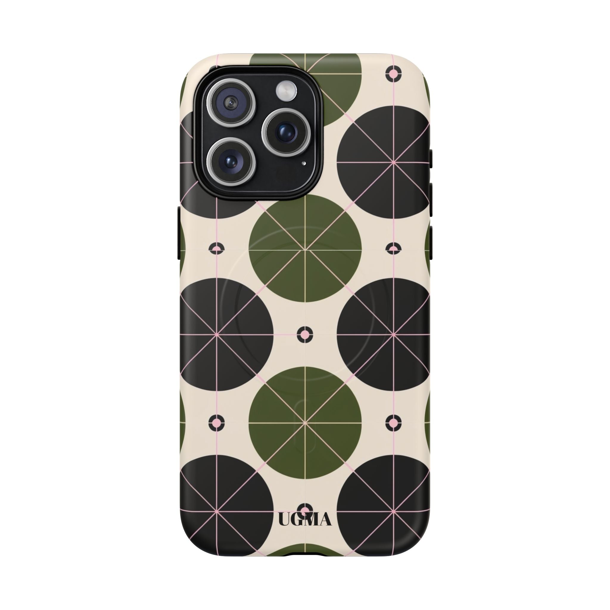 Magnetic Tough Phone Case — Geometric Olive & Black Circle Pattern