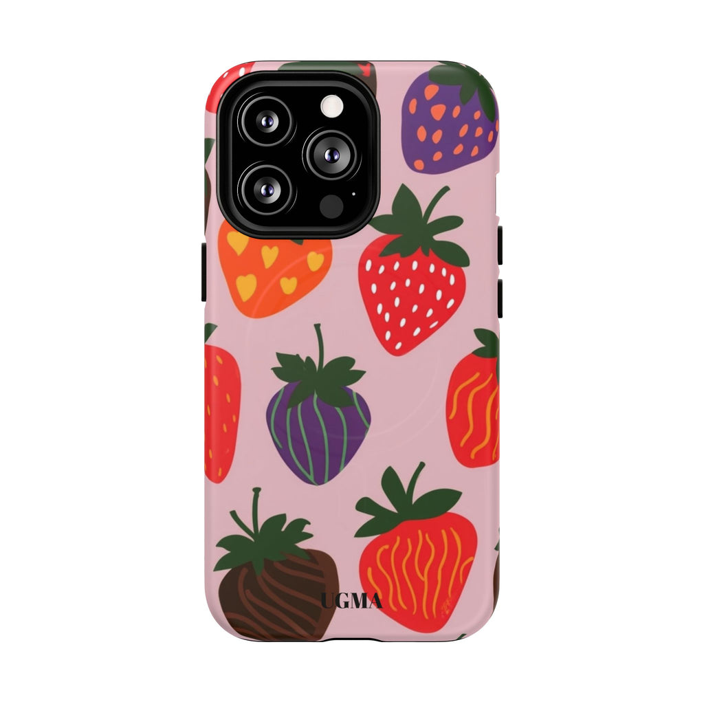 Strawberry Pattern Tough Magnetic Phone Case — Cute Pink Fruit Design