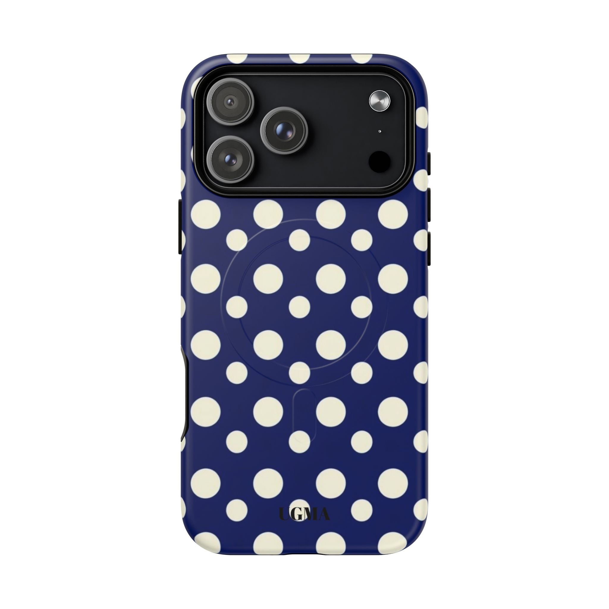 Polka Dot Tough Magnetic Phone Case — Navy & White Protective Magnetic Cover