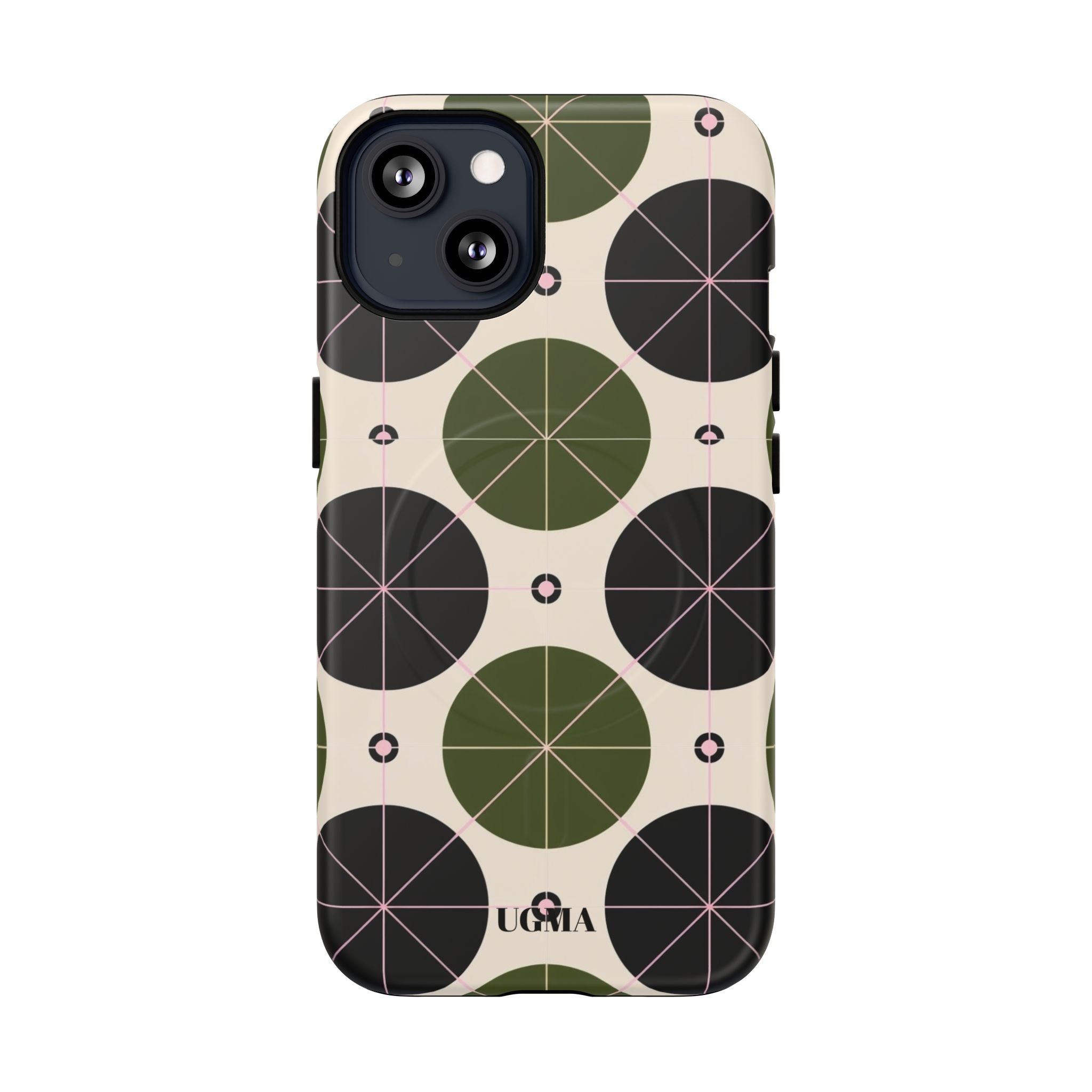Magnetic Tough Phone Case — Geometric Olive & Black Circle Pattern