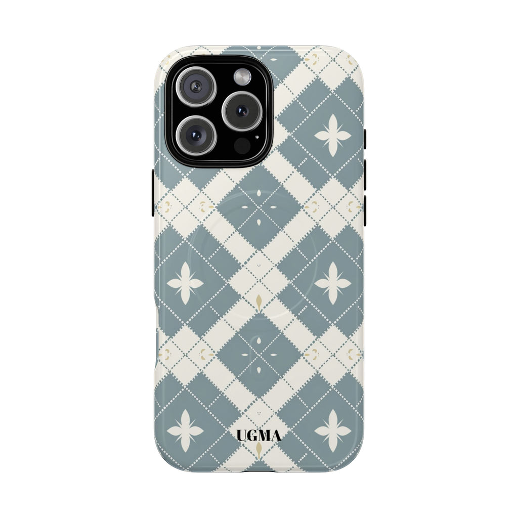 Argyle Fleur Tough Magnetic Phone Case — Blue Plaid Protective Cover
