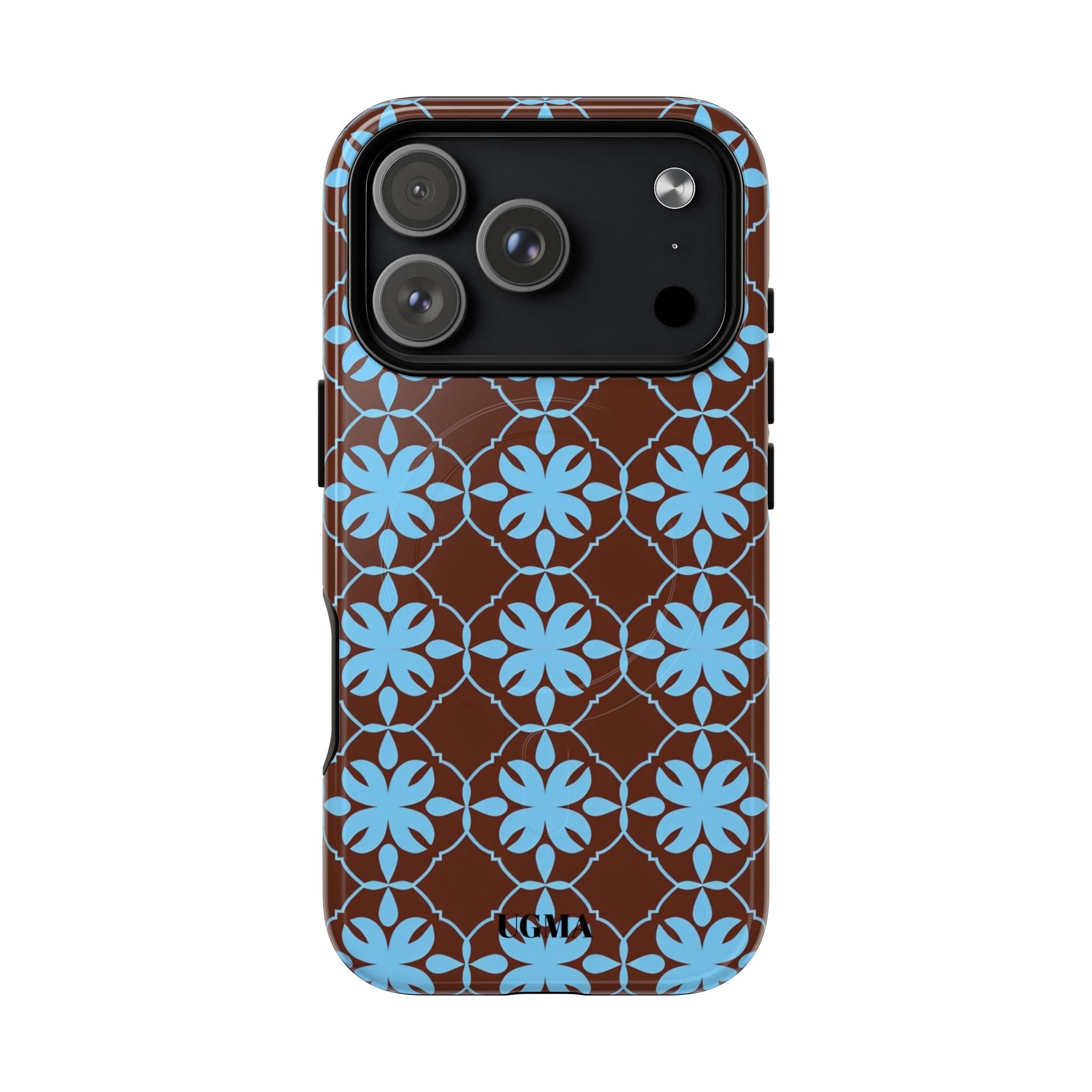 Floral Lattice Tough Magnetic Phone Case — Blue on Brown