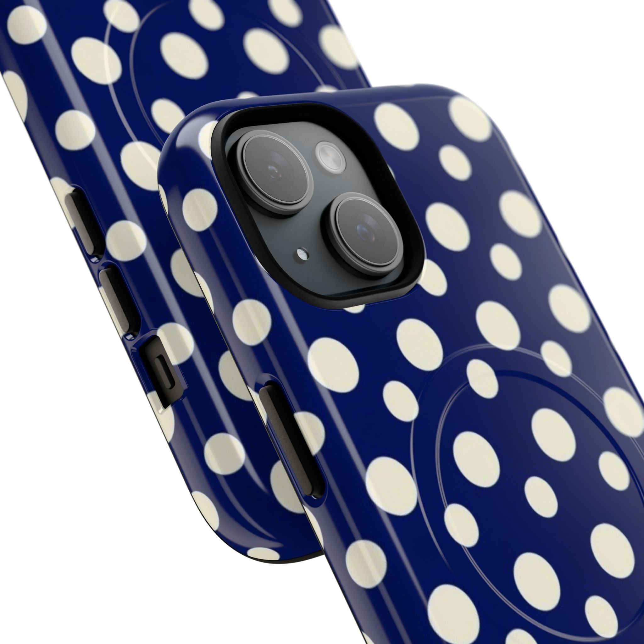 Polka Dot Tough Magnetic Phone Case — Navy & White Protective Magnetic Cover