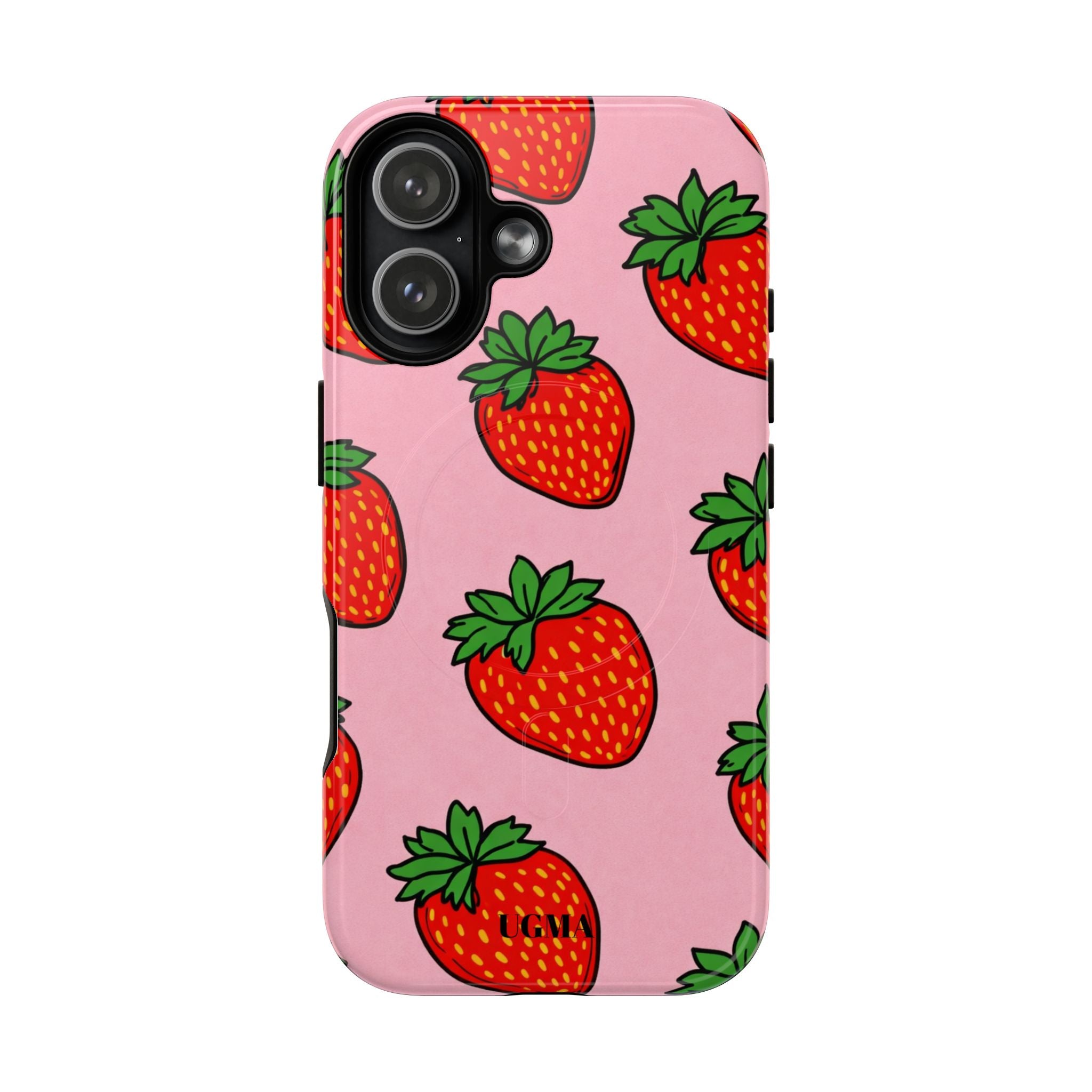 Strawberry Pattern Tough Magnetic Phone Case — Pink Fruit Protective Cover