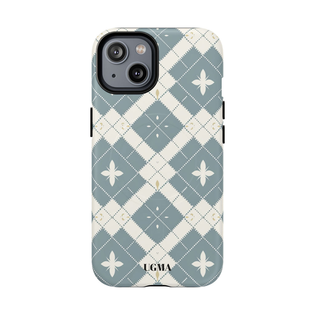 Argyle Fleur Tough Magnetic Phone Case — Blue Plaid Protective Cover