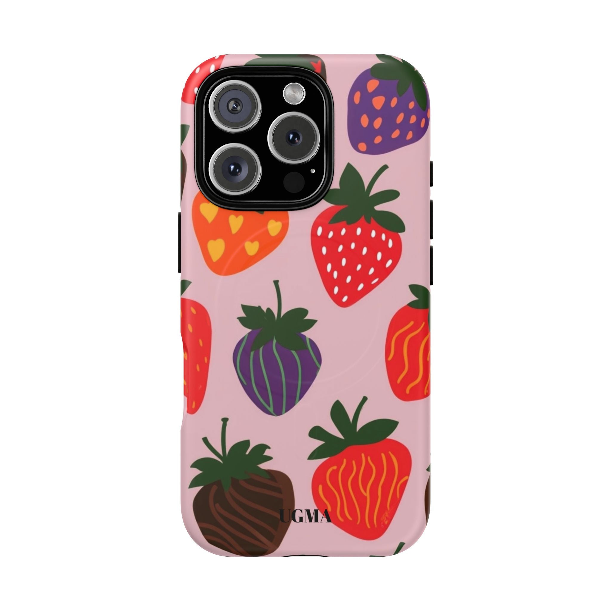 Strawberry Pattern Tough Magnetic Phone Case — Cute Pink Fruit Design