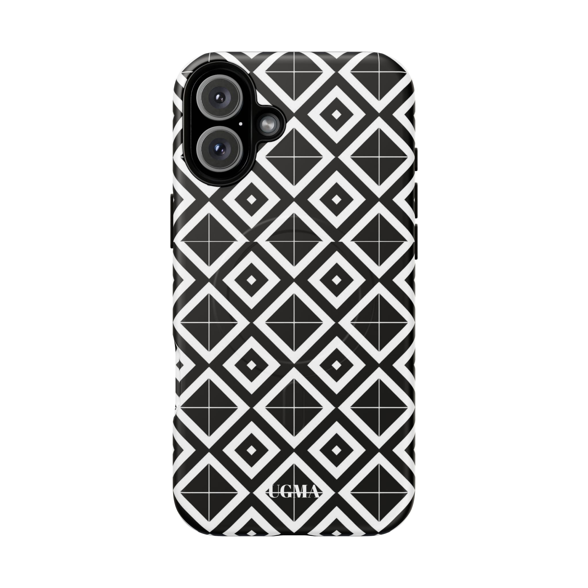 Magnetic Phone Case — Black & White Geometric Diamond Pattern, Tough Protective Cover