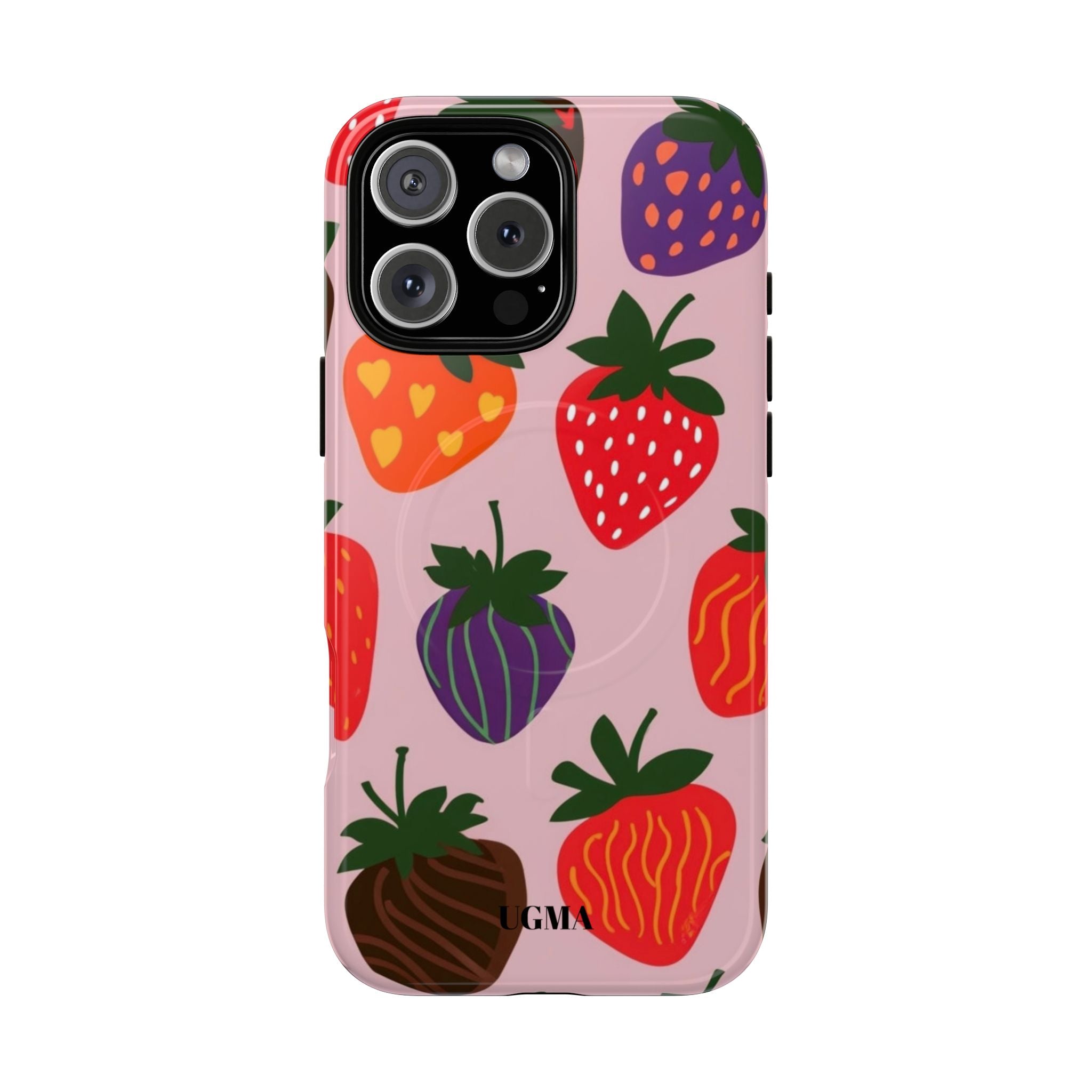 Strawberry Pattern Tough Magnetic Phone Case — Cute Pink Fruit Design