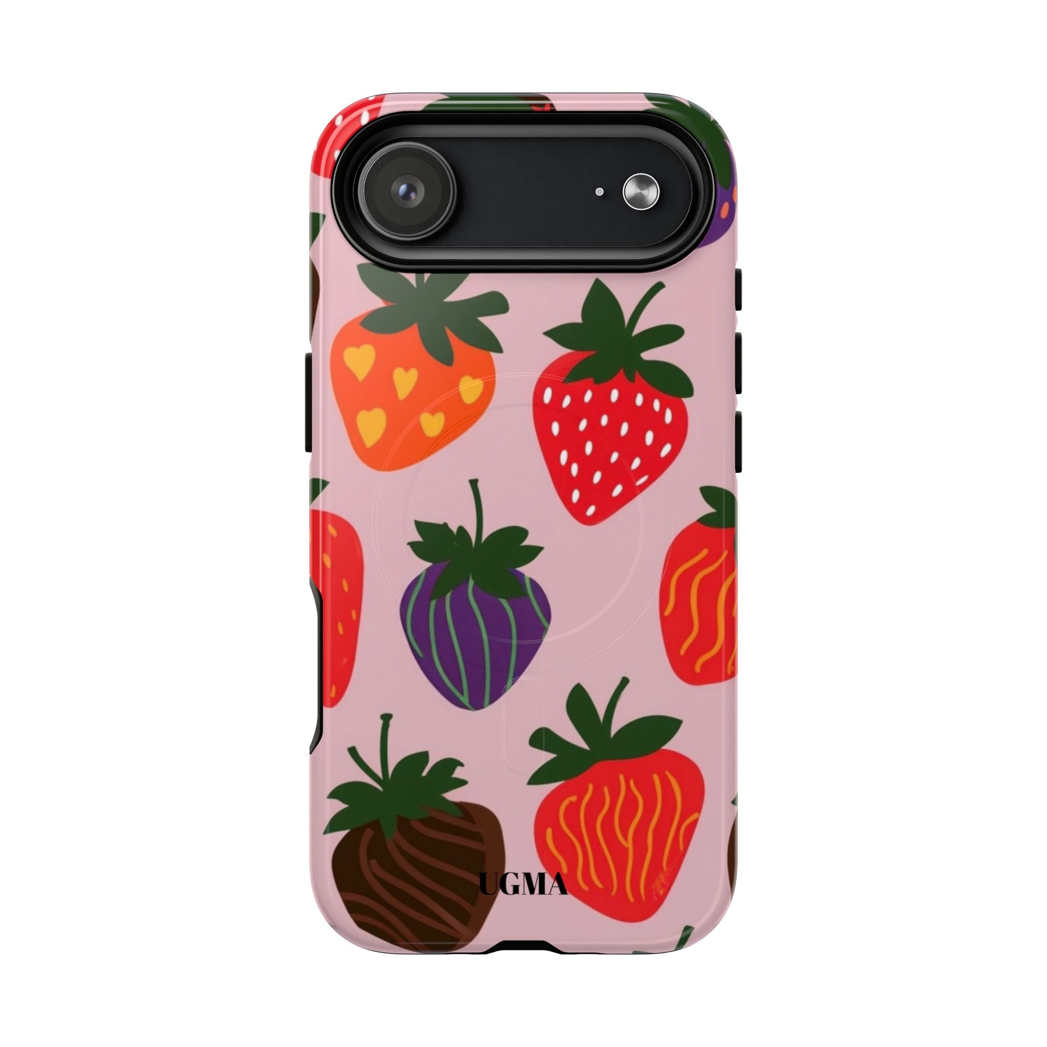 Strawberry Pattern Tough Magnetic Phone Case — Cute Pink Fruit Design