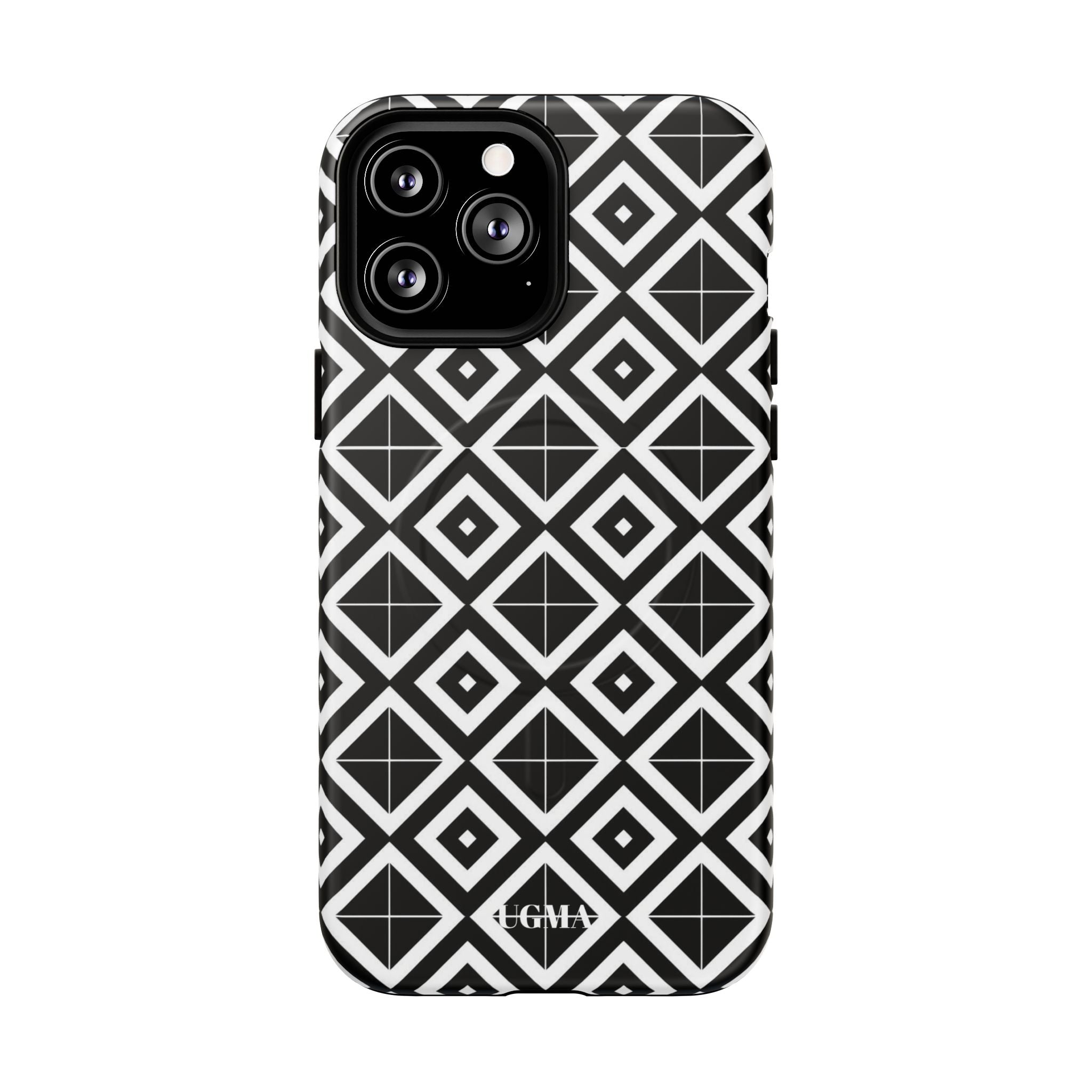 Magnetic Phone Case — Black & White Geometric Diamond Pattern, Tough Protective Cover