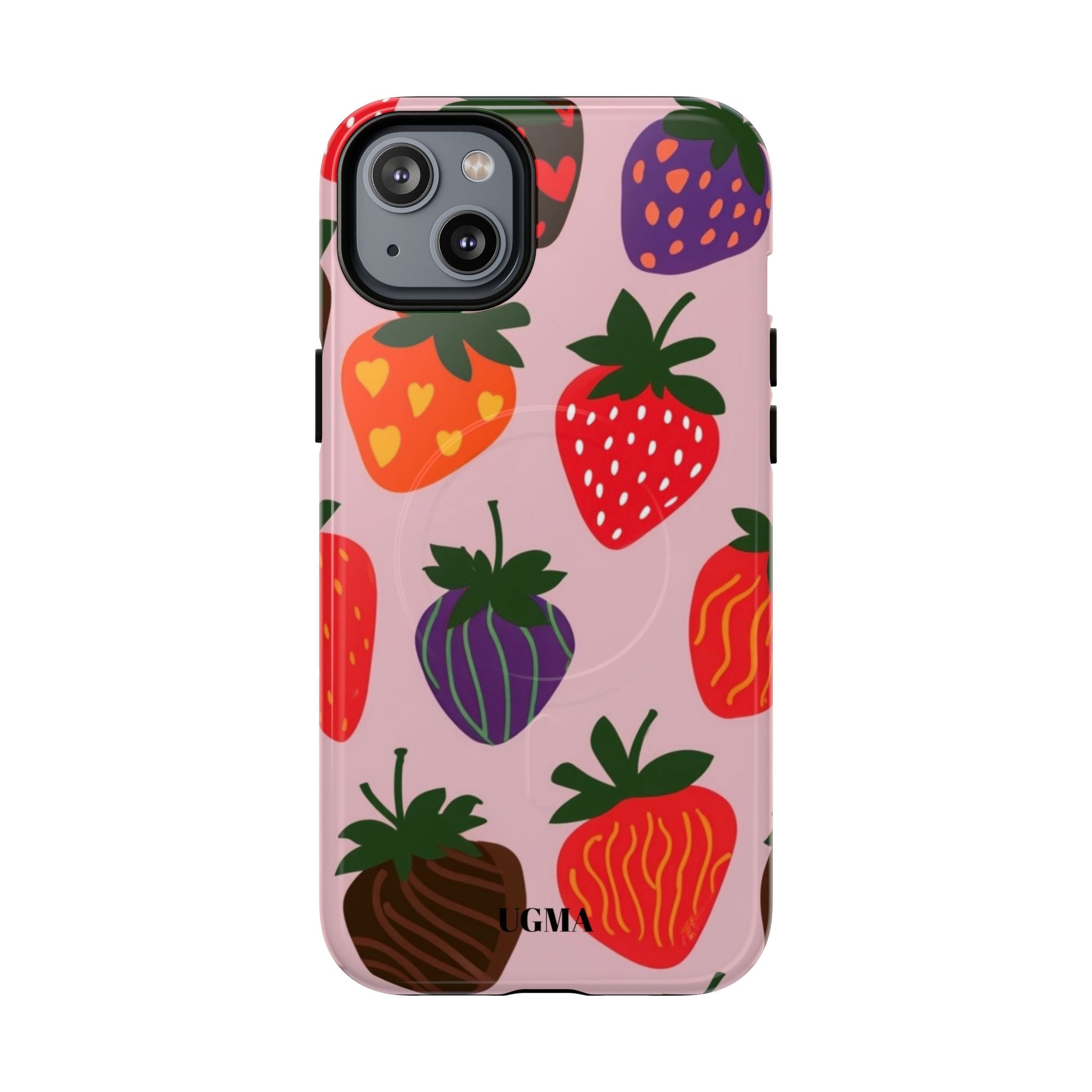 Strawberry Pattern Tough Magnetic Phone Case — Cute Pink Fruit Design