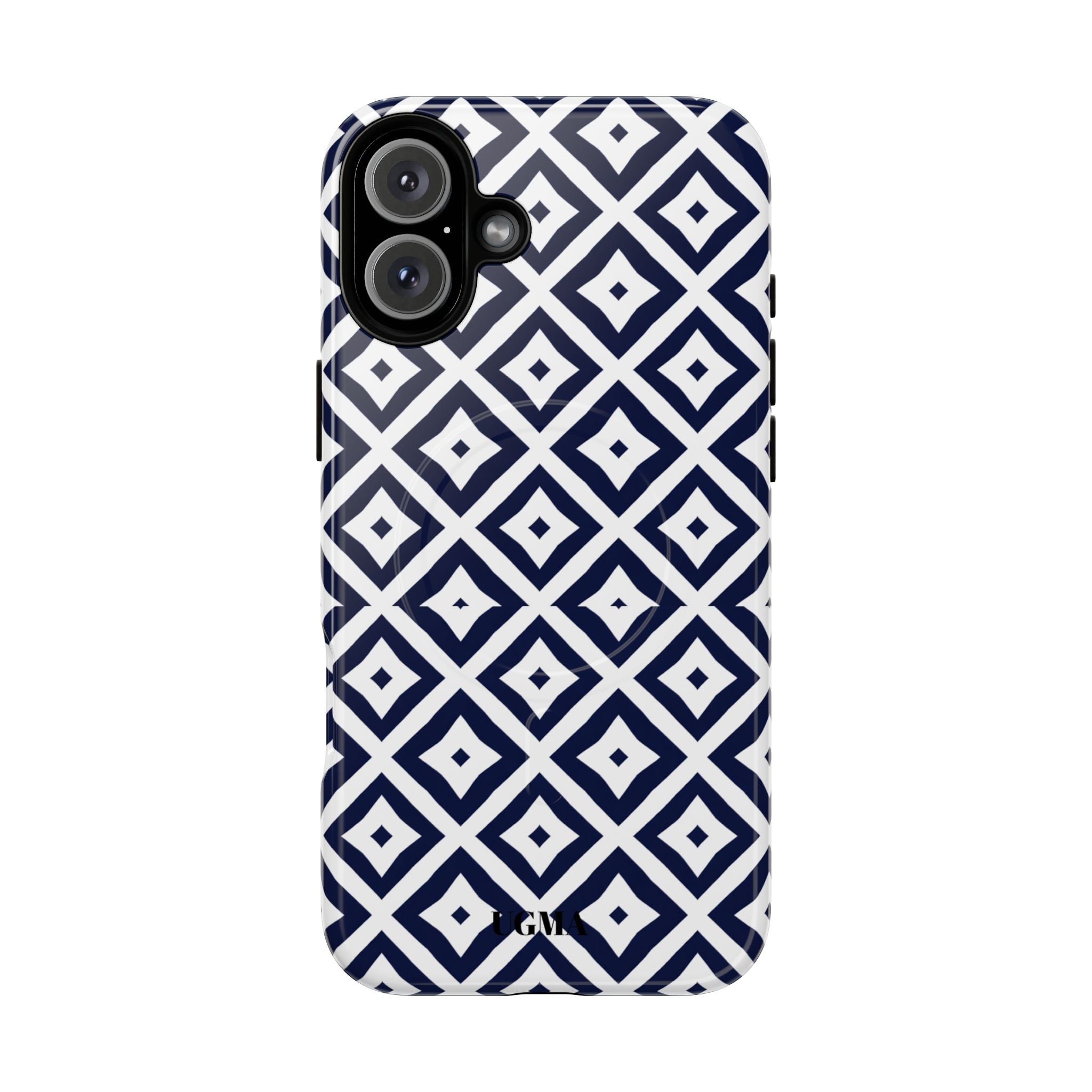 Magnetic Tough Phone Case — Navy Geometric Diamond Pattern