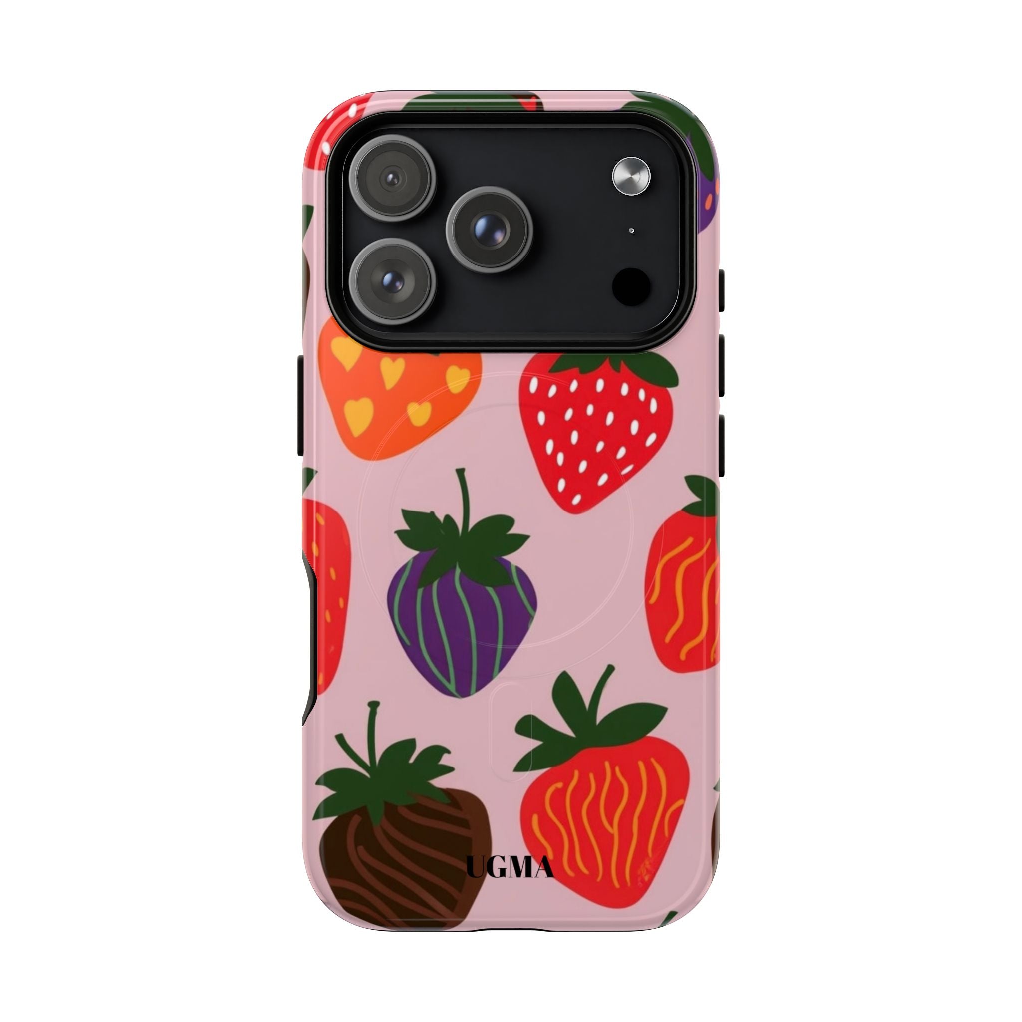 Strawberry Pattern Tough Magnetic Phone Case — Cute Pink Fruit Design