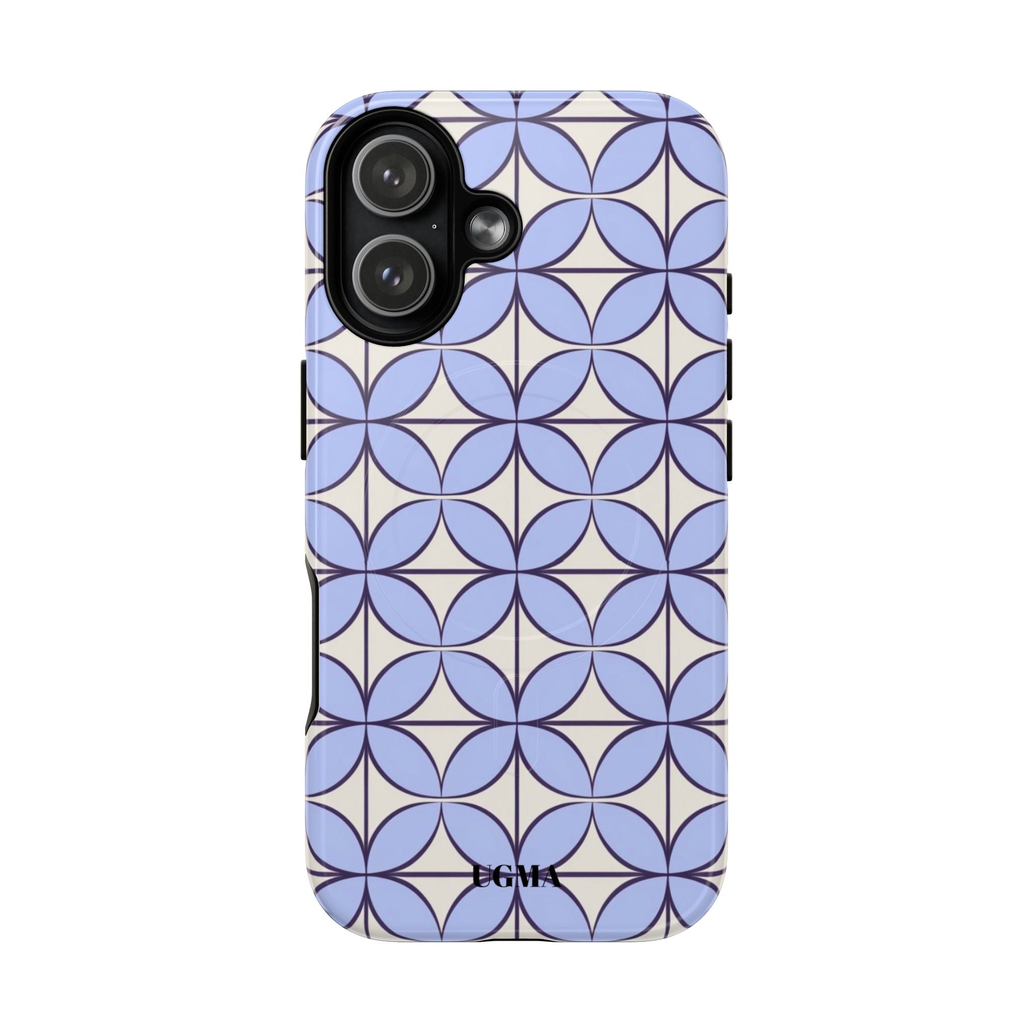 Geometric Blue Flower Pattern Magnetic Phone Case — Tough Protective iPhone Cover