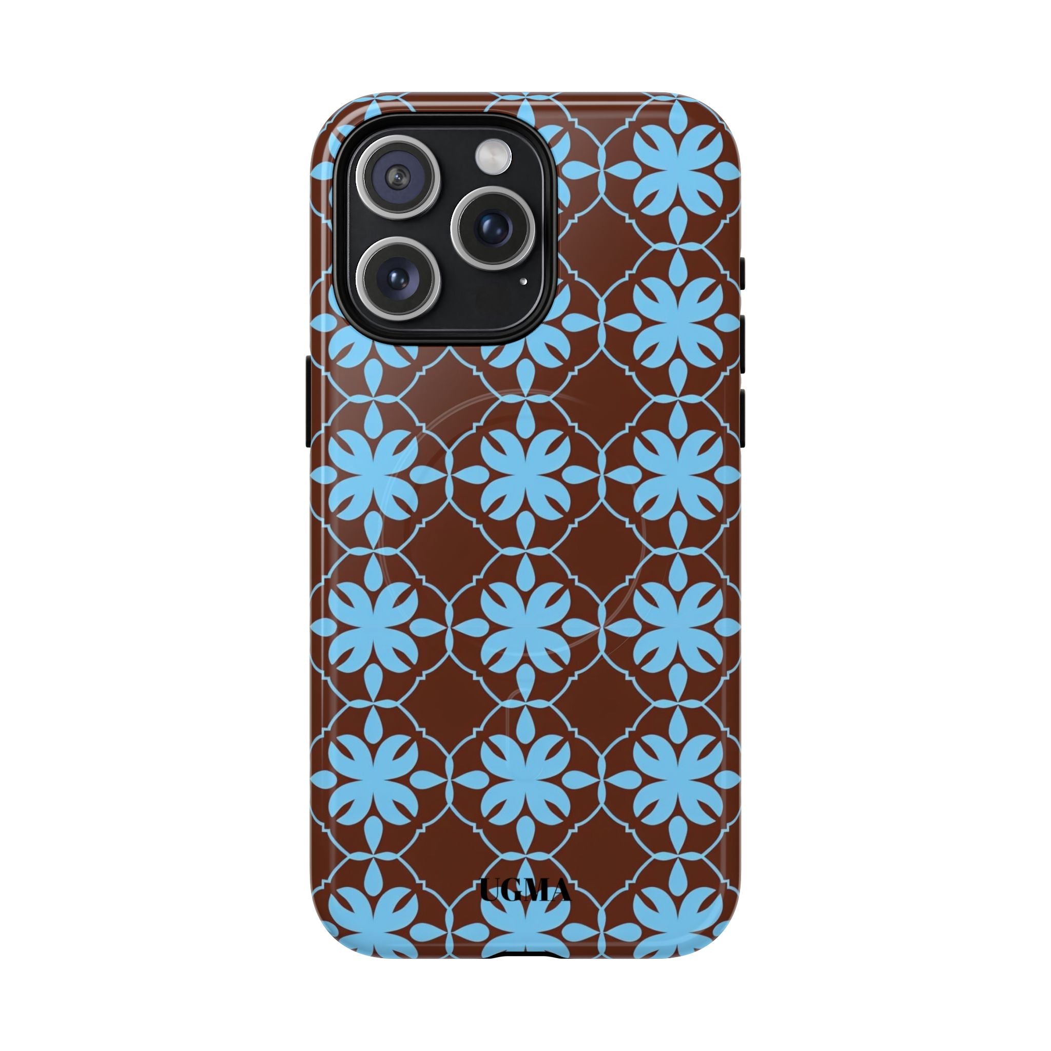 Floral Lattice Tough Magnetic Phone Case — Blue on Brown