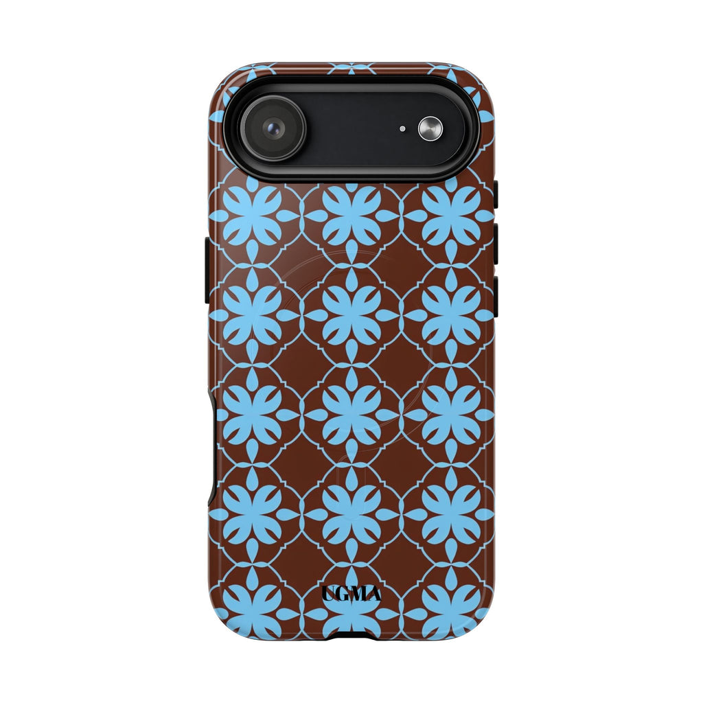 Floral Lattice Tough Magnetic Phone Case — Blue on Brown