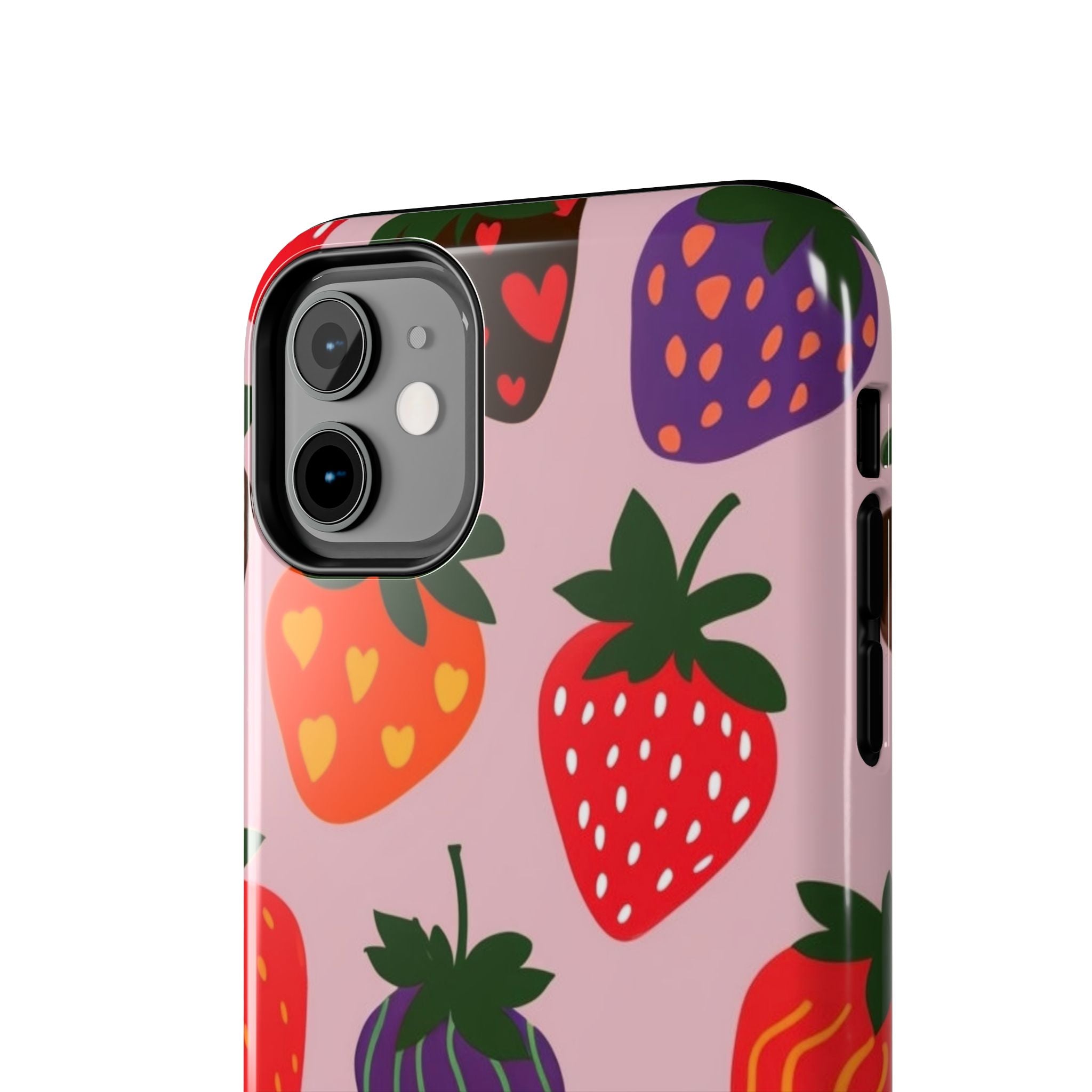 Strawberry Pattern Tough Phone Case — Cute Pastel Fruit Protective Cover