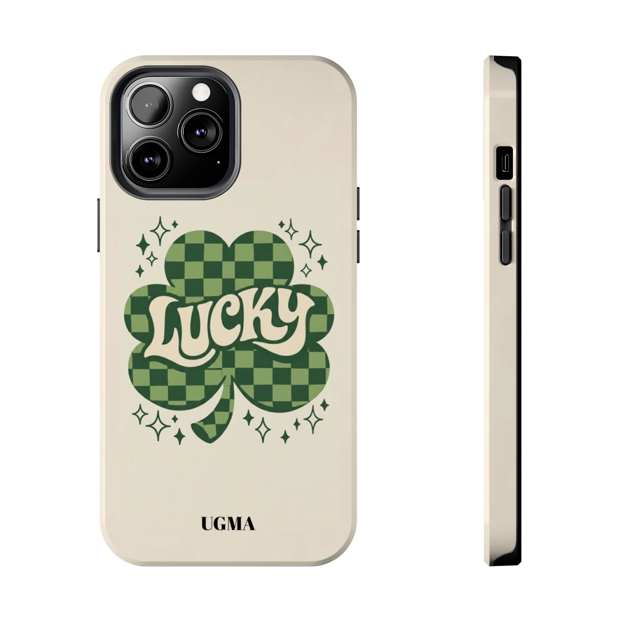 Lucky Clover Phone Case — Retro Green Checker St. Patrick’s Tough Phone Case
