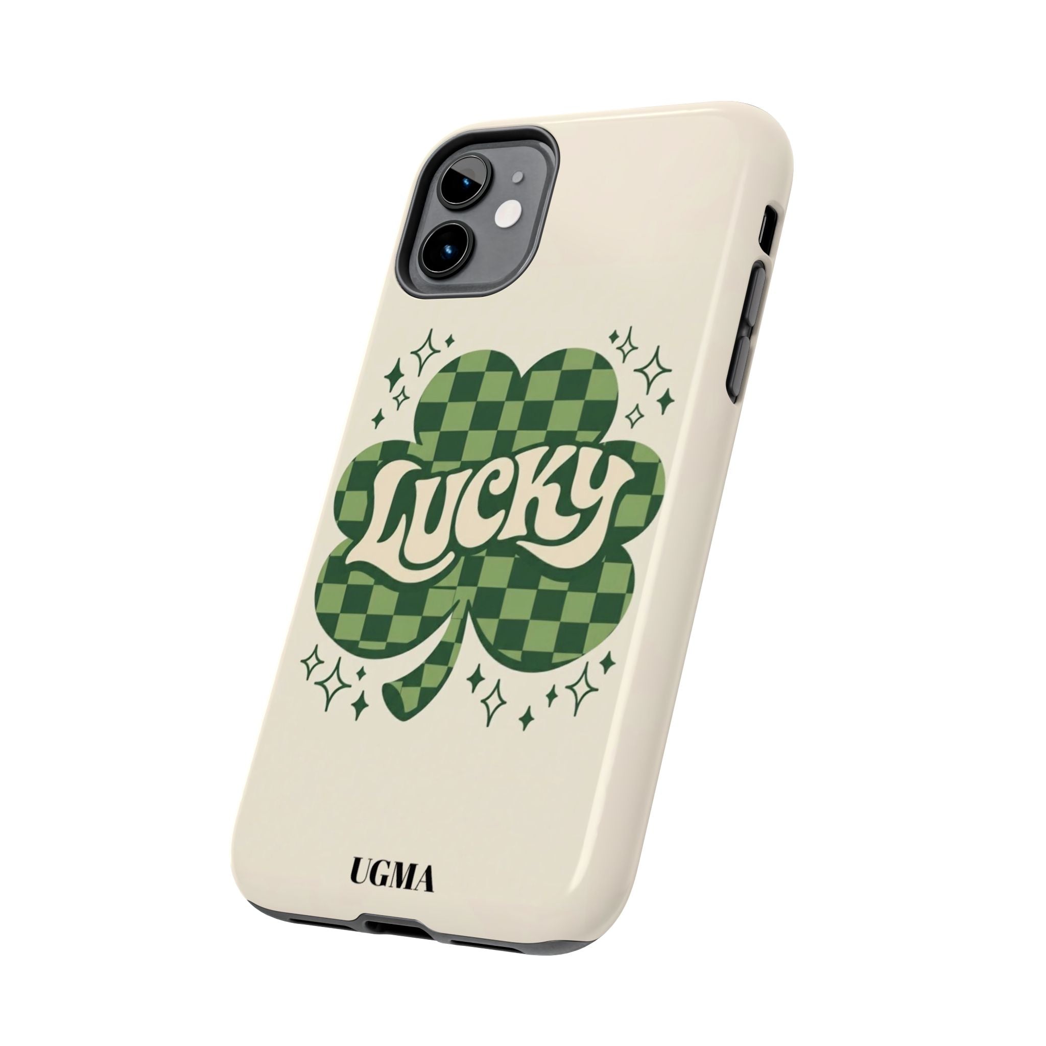 Lucky Clover Phone Case — Retro Green Checker St. Patrick’s Tough Phone Case