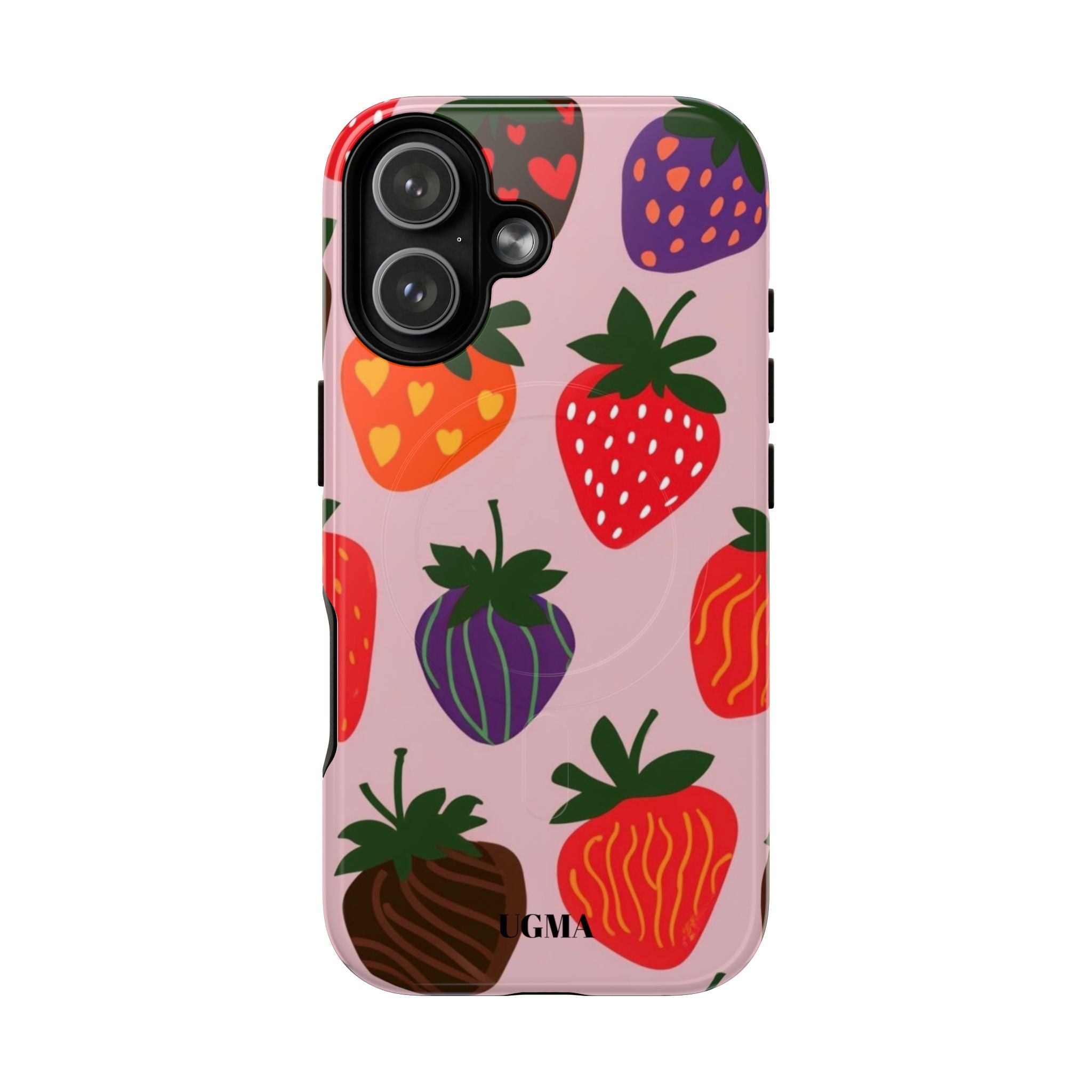 Strawberry Pattern Tough Magnetic Phone Case — Cute Pink Fruit Design