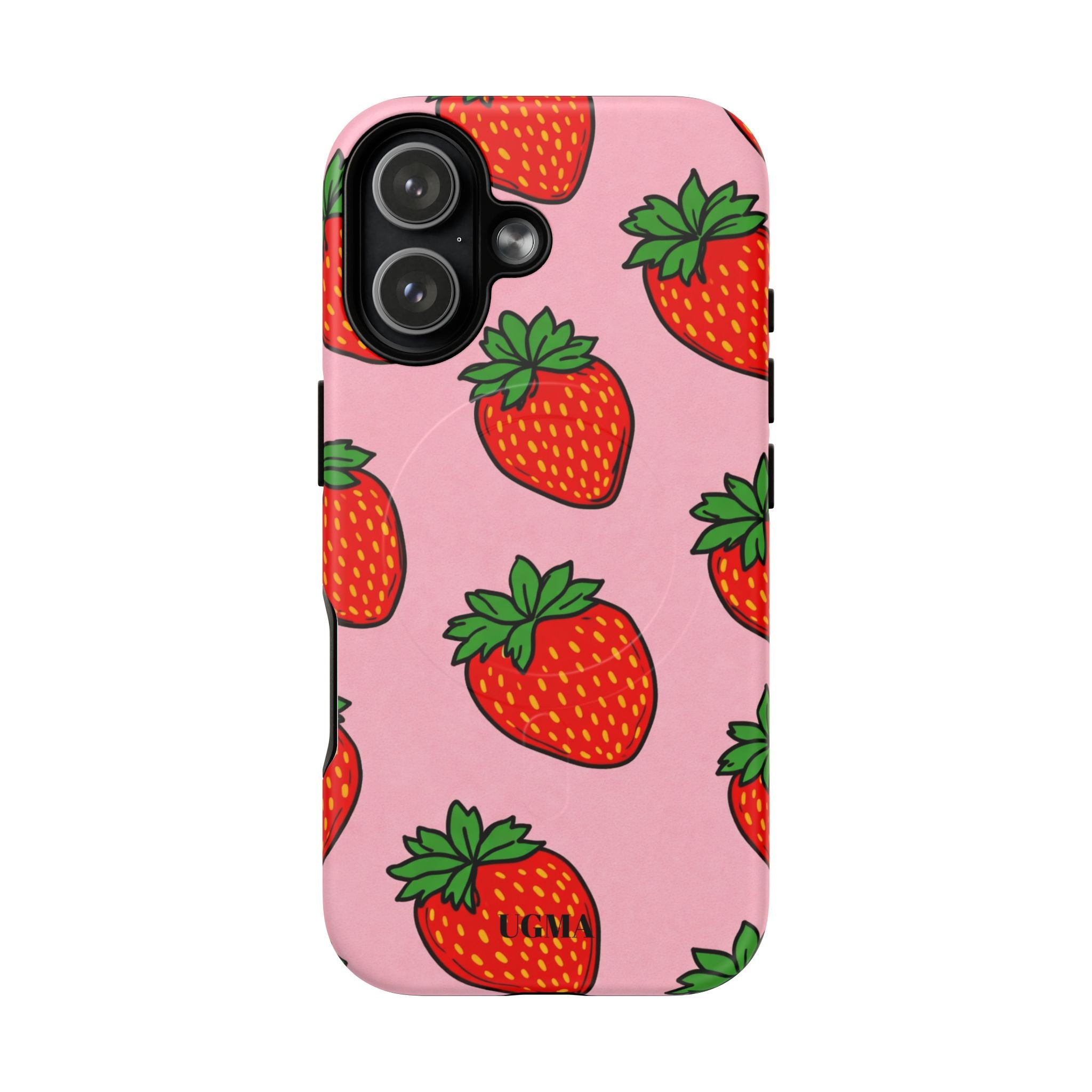 Strawberry Pattern Tough Magnetic Phone Case — Pink Fruit Protective Cover