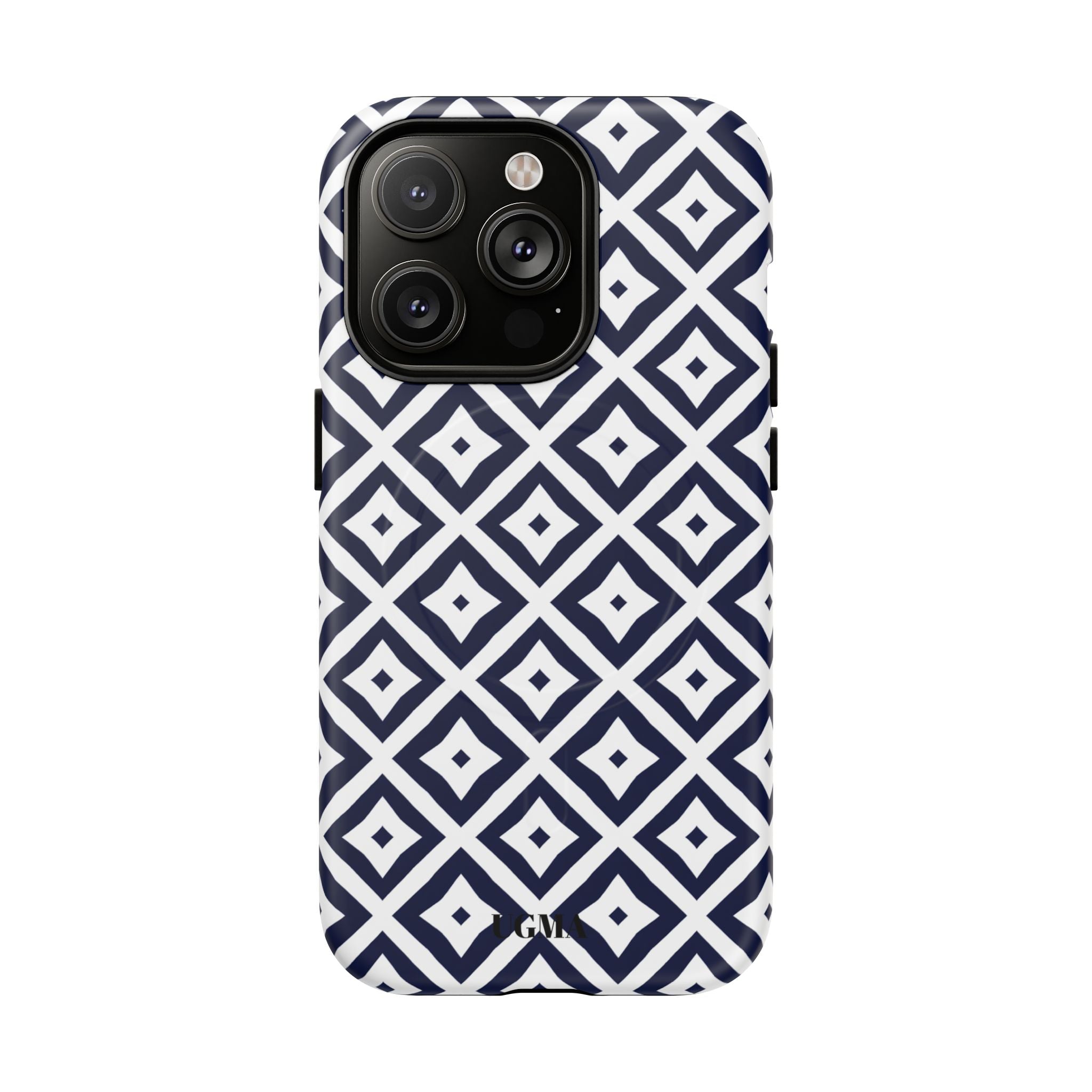Magnetic Tough Phone Case — Navy Geometric Diamond Pattern