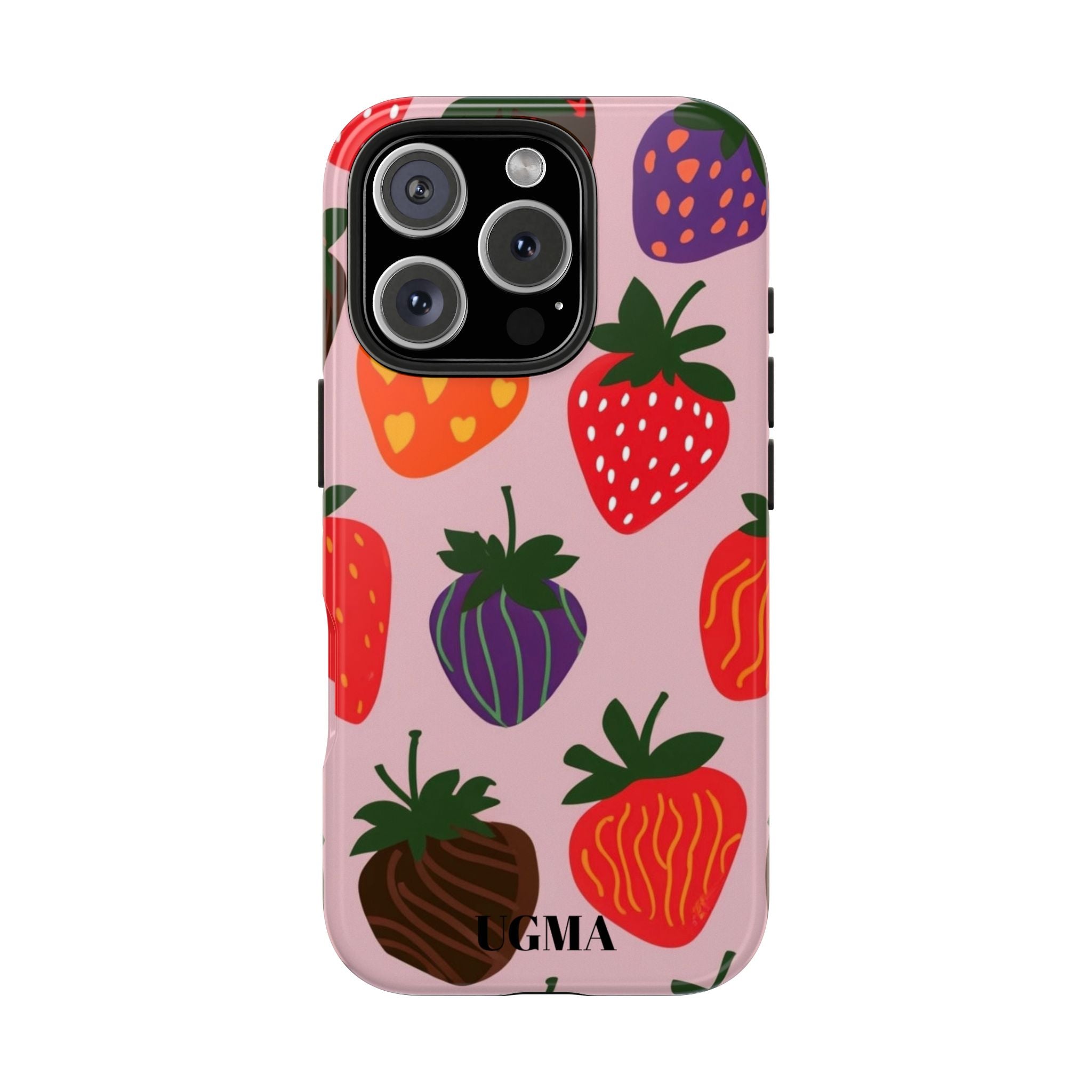 Strawberry Pattern Tough Phone Case — Cute Pastel Fruit Protective Cover