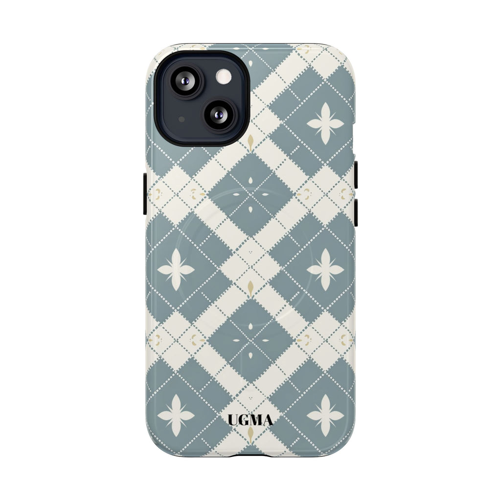 Argyle Fleur Tough Magnetic Phone Case — Blue Plaid Protective Cover