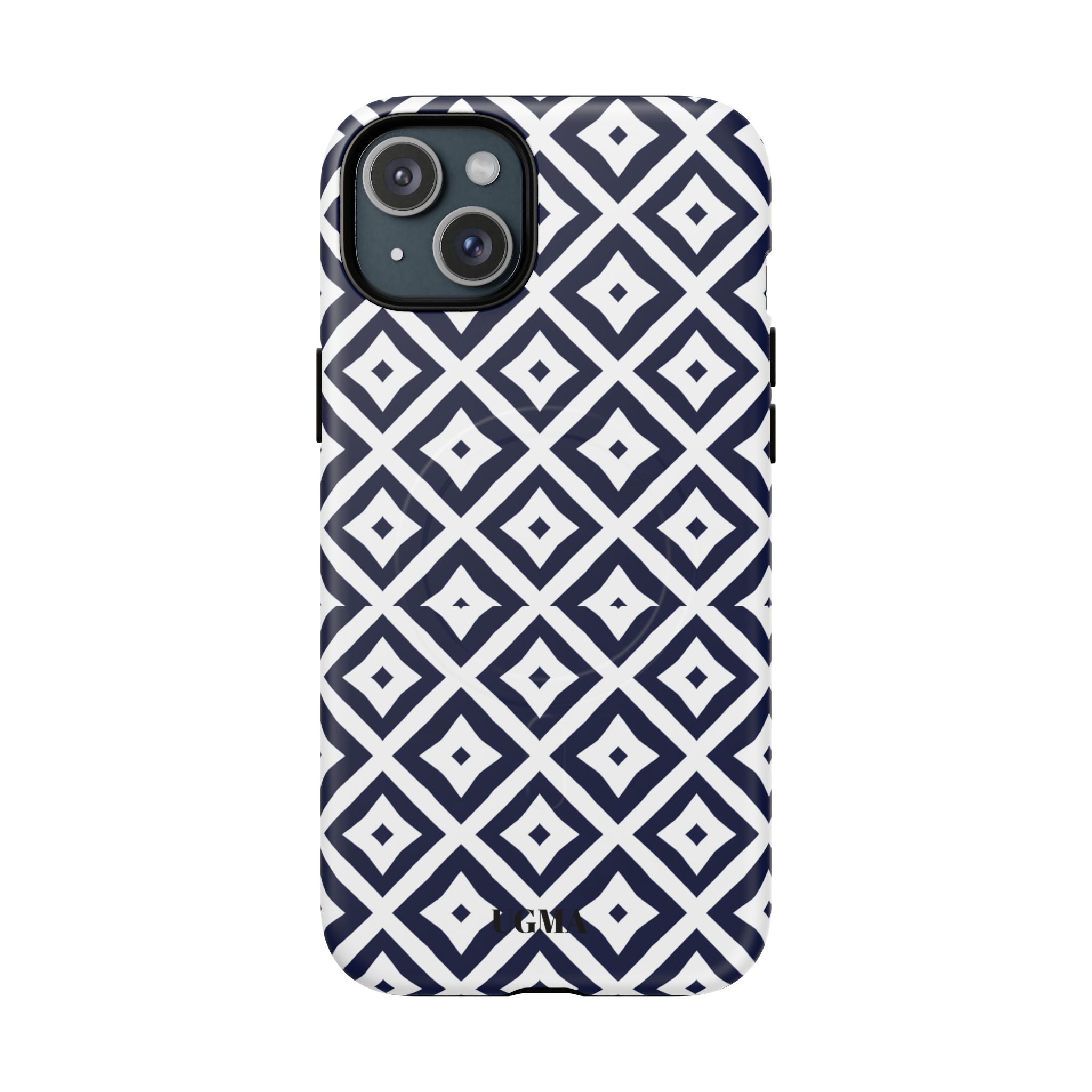 Magnetic Tough Phone Case — Navy Geometric Diamond Pattern