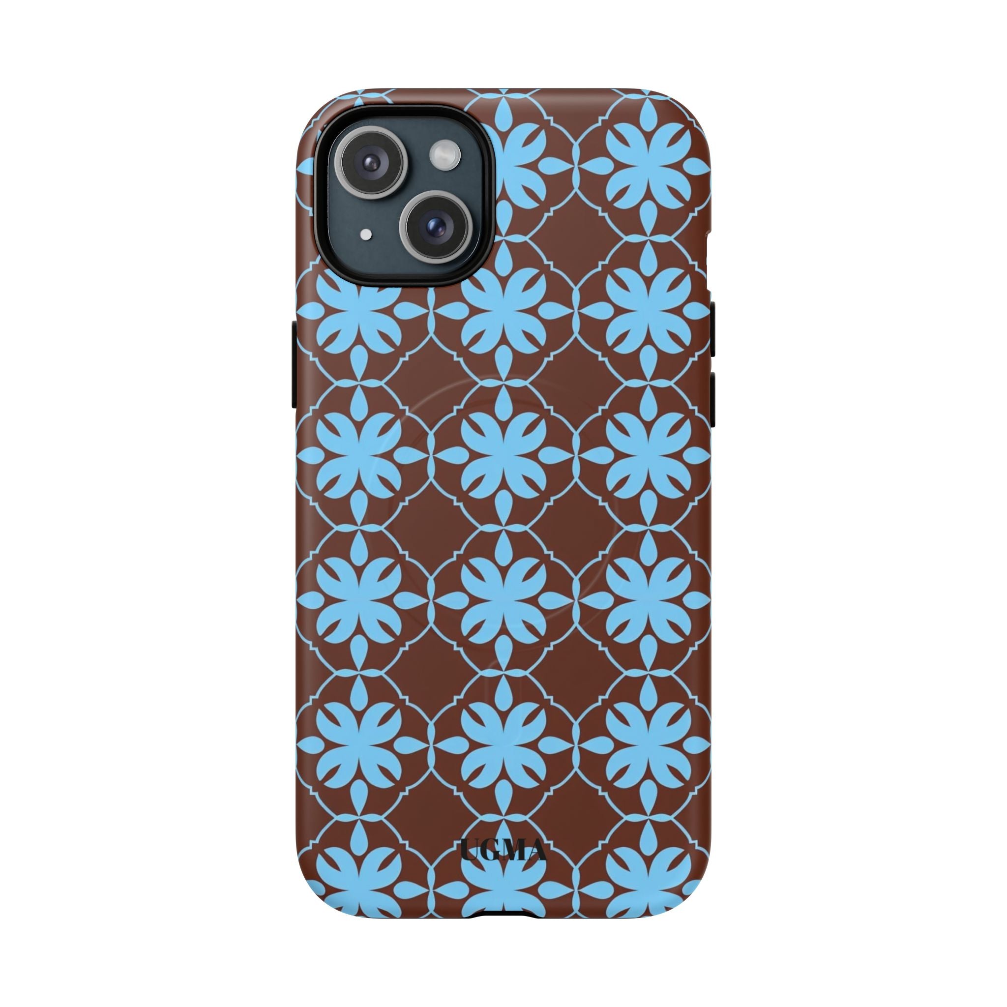 Floral Lattice Tough Magnetic Phone Case — Blue on Brown