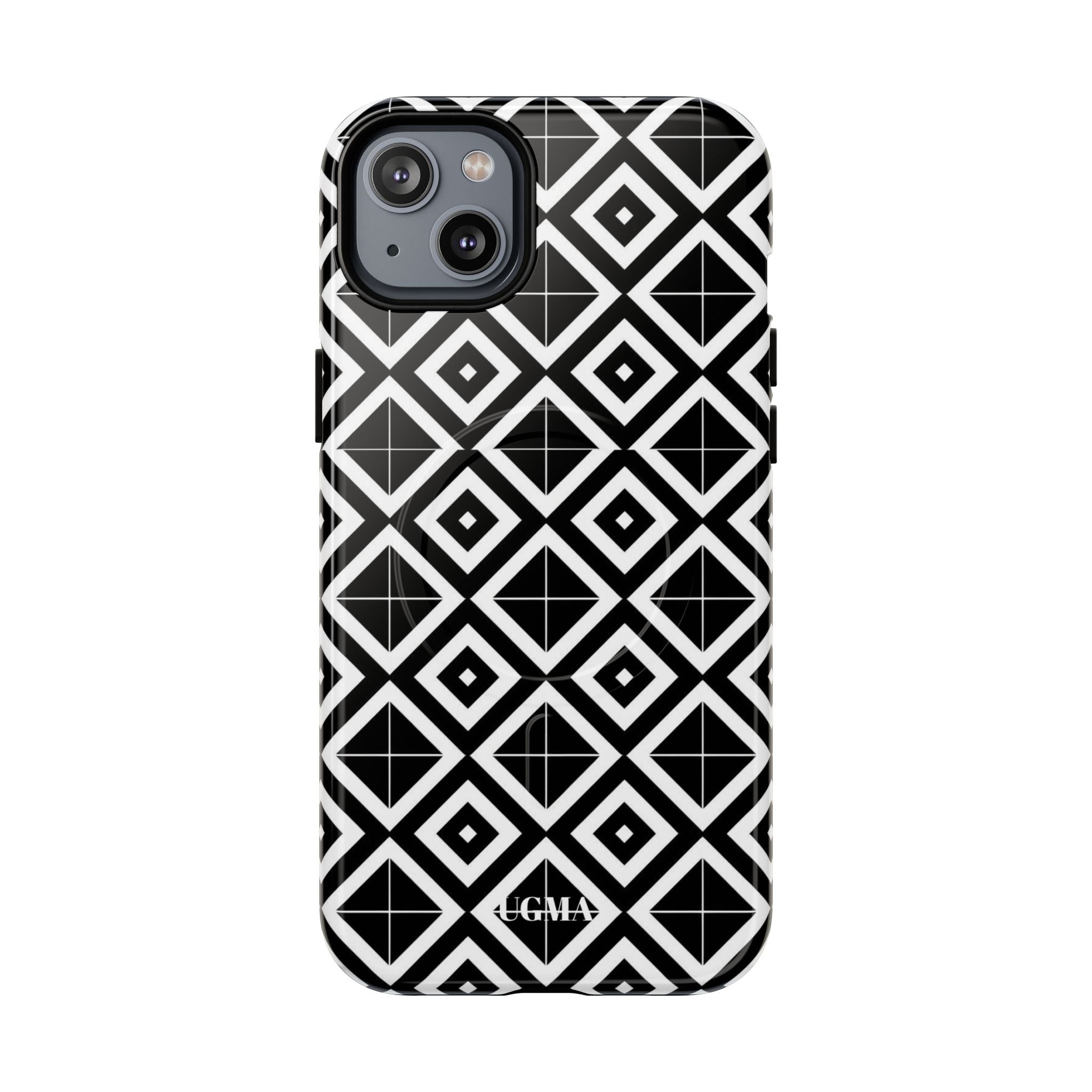 Magnetic Phone Case — Black & White Geometric Diamond Pattern, Tough Protective Cover