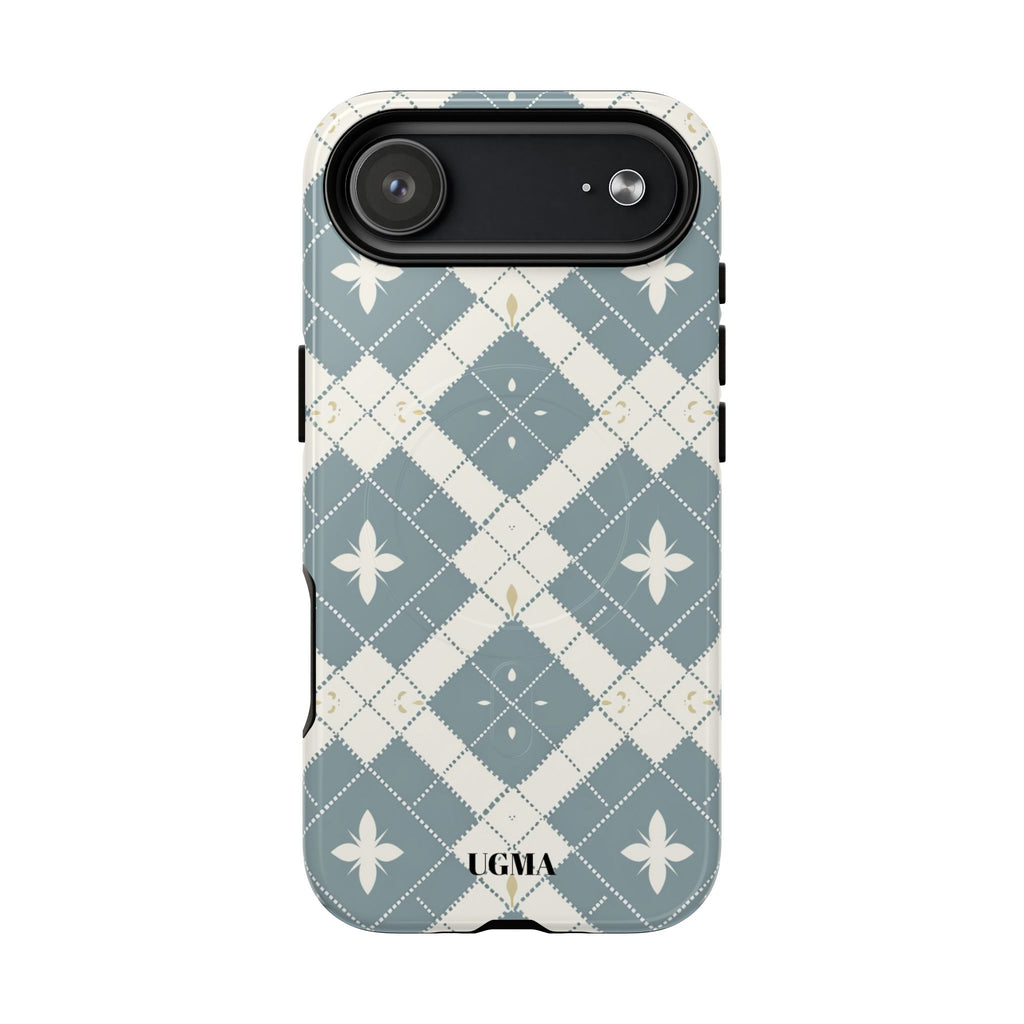 Argyle Fleur Tough Magnetic Phone Case — Blue Plaid Protective Cover