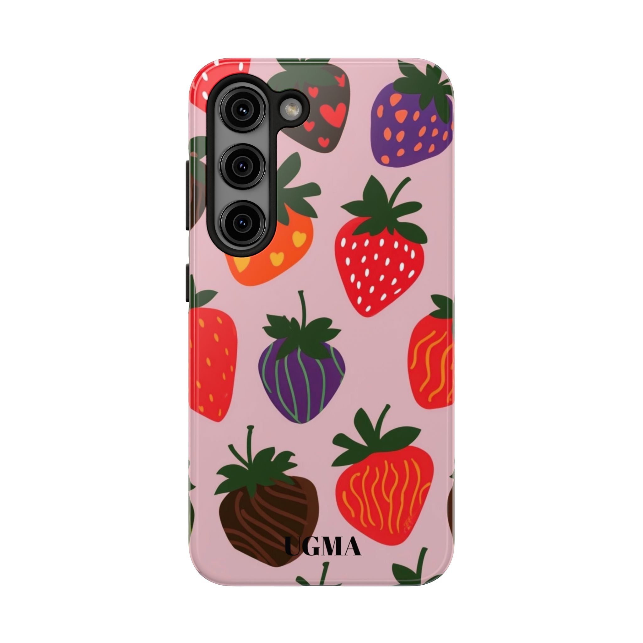 Strawberry Pattern Tough Phone Case — Cute Pastel Fruit Protective Cover