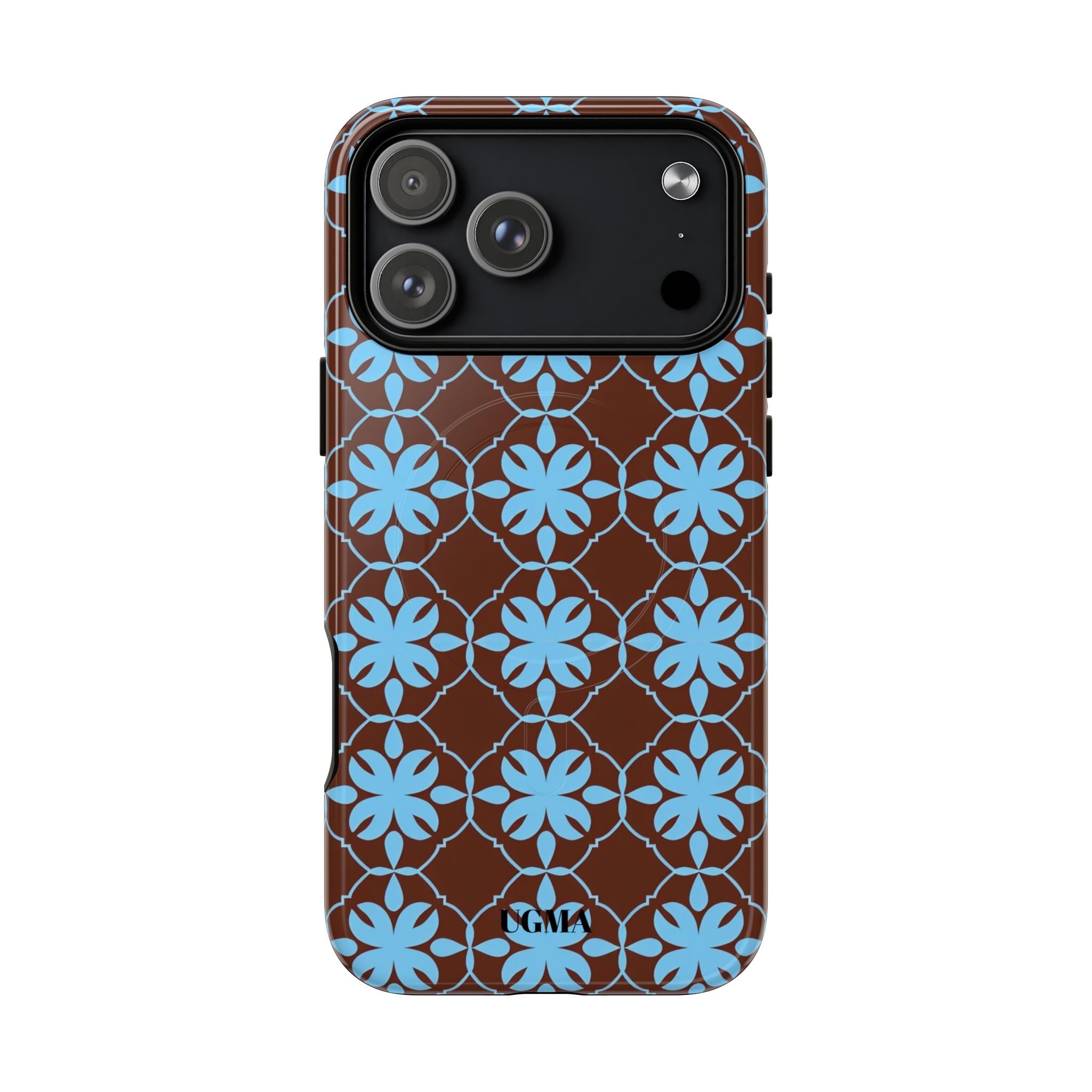 Floral Lattice Tough Magnetic Phone Case — Blue on Brown