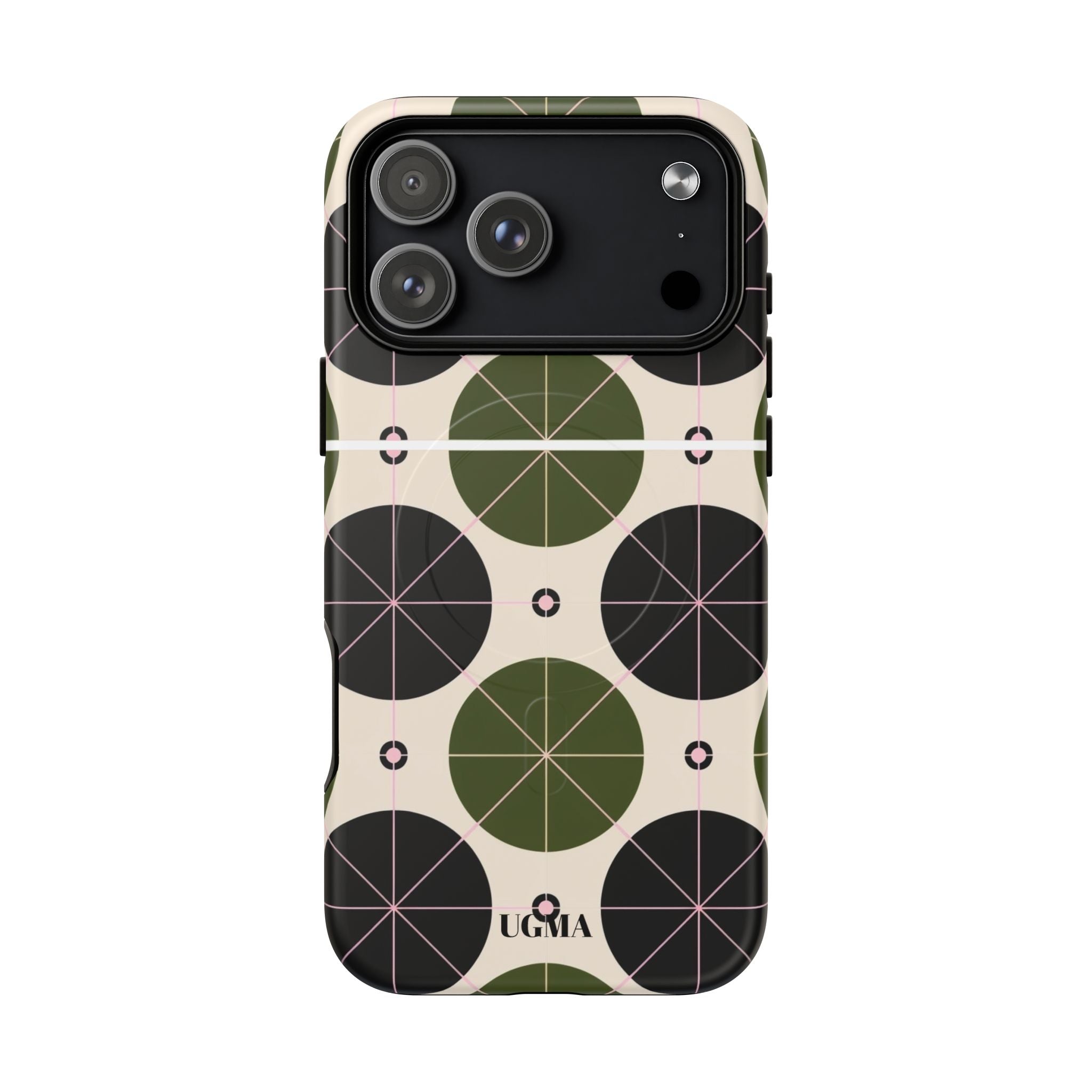 Magnetic Tough Phone Case — Geometric Olive & Black Circle Pattern