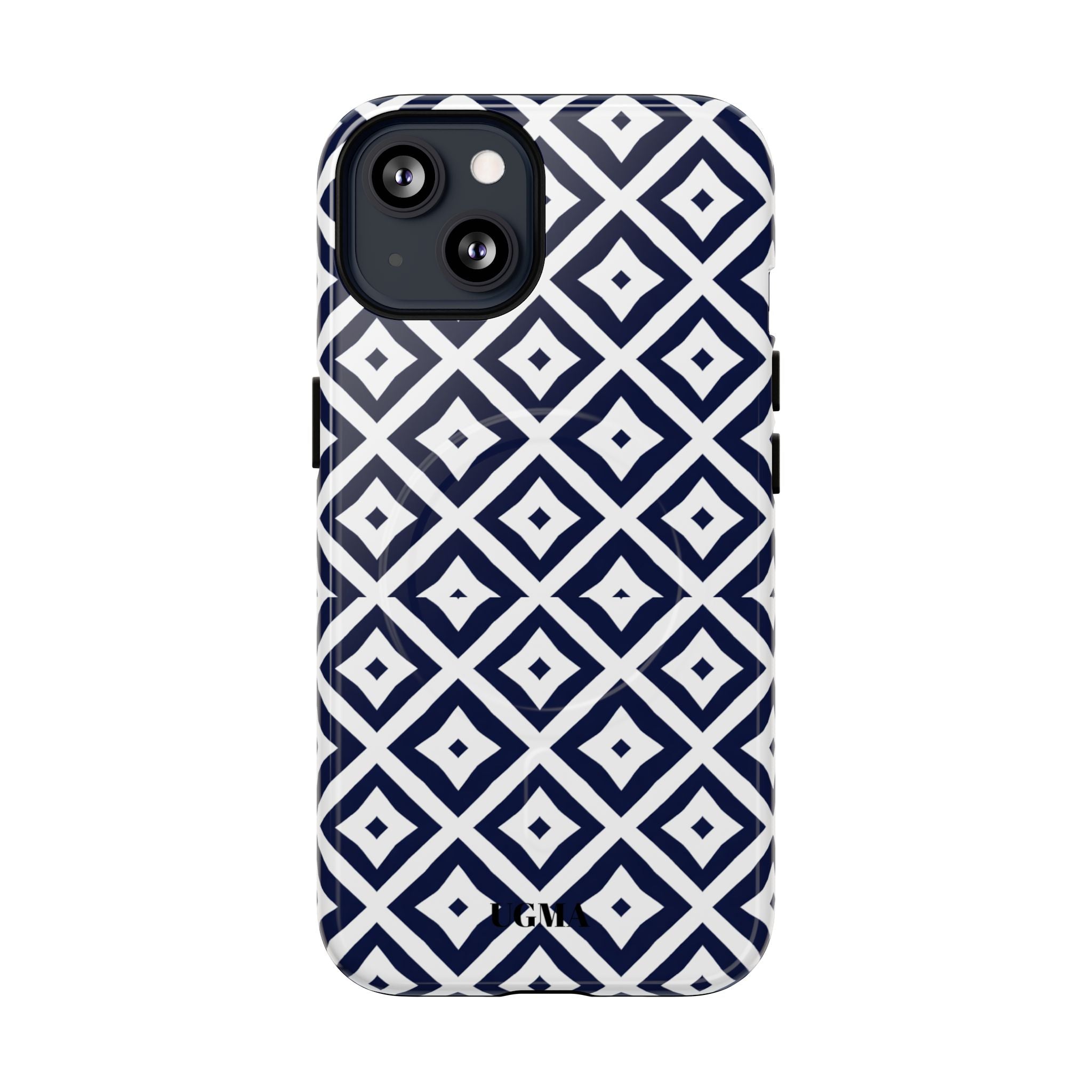 Magnetic Tough Phone Case — Navy Geometric Diamond Pattern