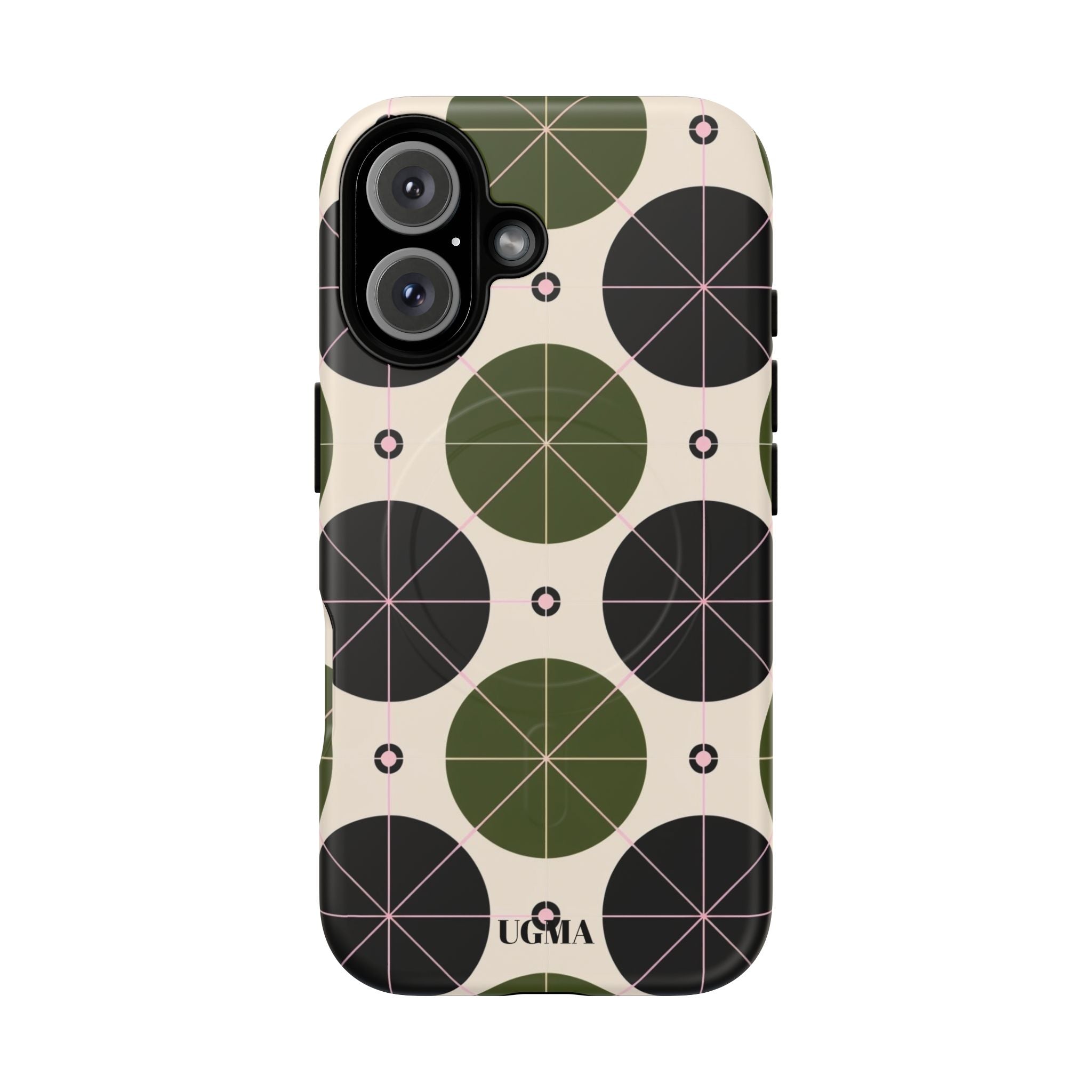 Magnetic Tough Phone Case — Geometric Olive & Black Circle Pattern