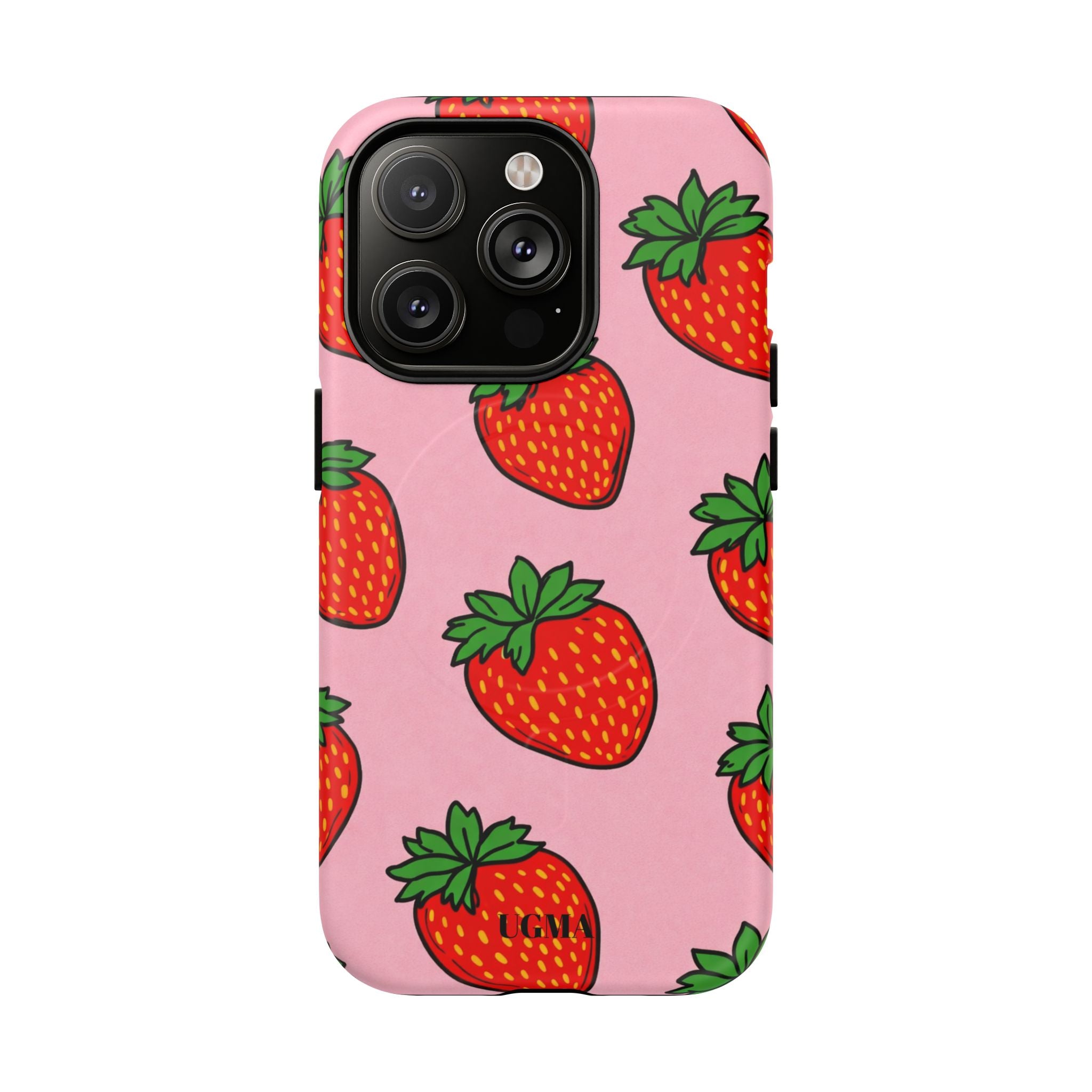 Strawberry Pattern Tough Magnetic Phone Case — Pink Fruit Protective Cover