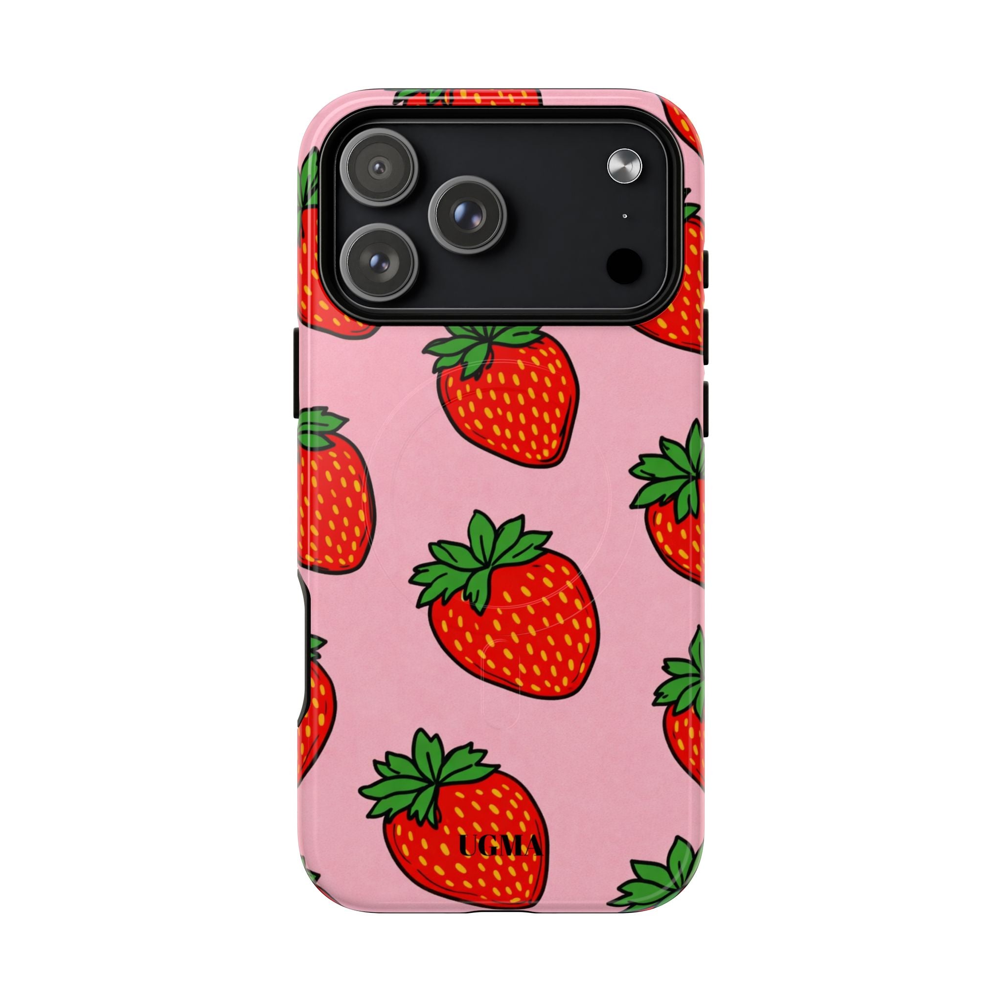 Strawberry Pattern Tough Magnetic Phone Case — Pink Fruit Protective Cover