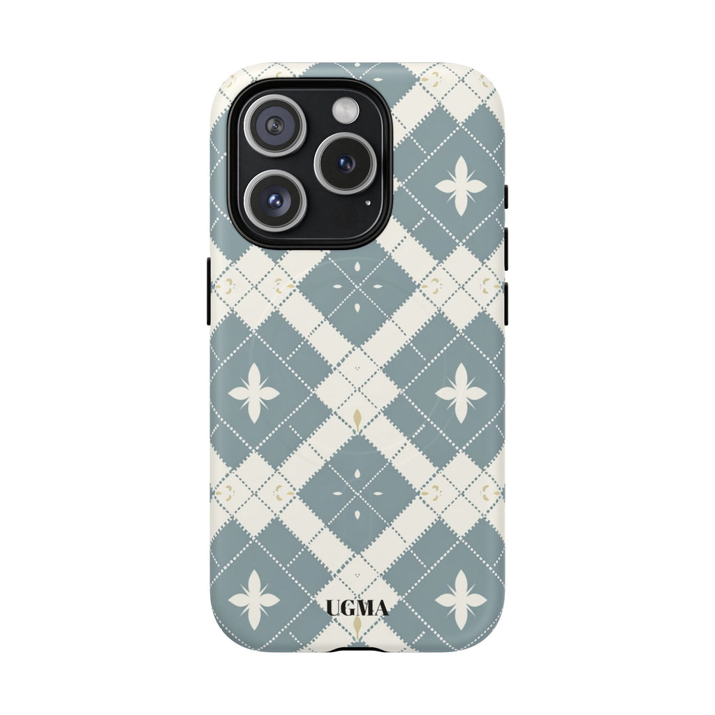 Argyle Fleur Tough Magnetic Phone Case — Blue Plaid Protective Cover