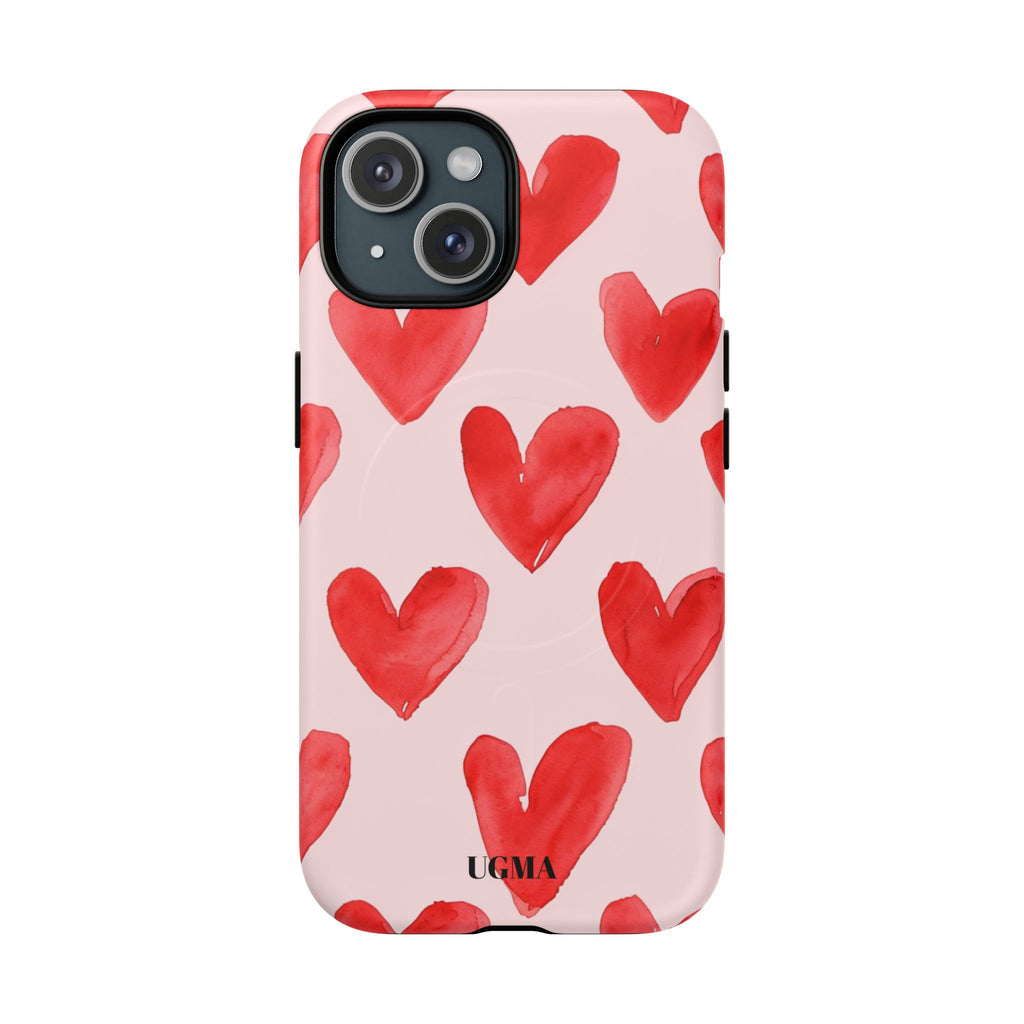 Phone Case - Red Watercolor Hearts Tough Magnetic Case
