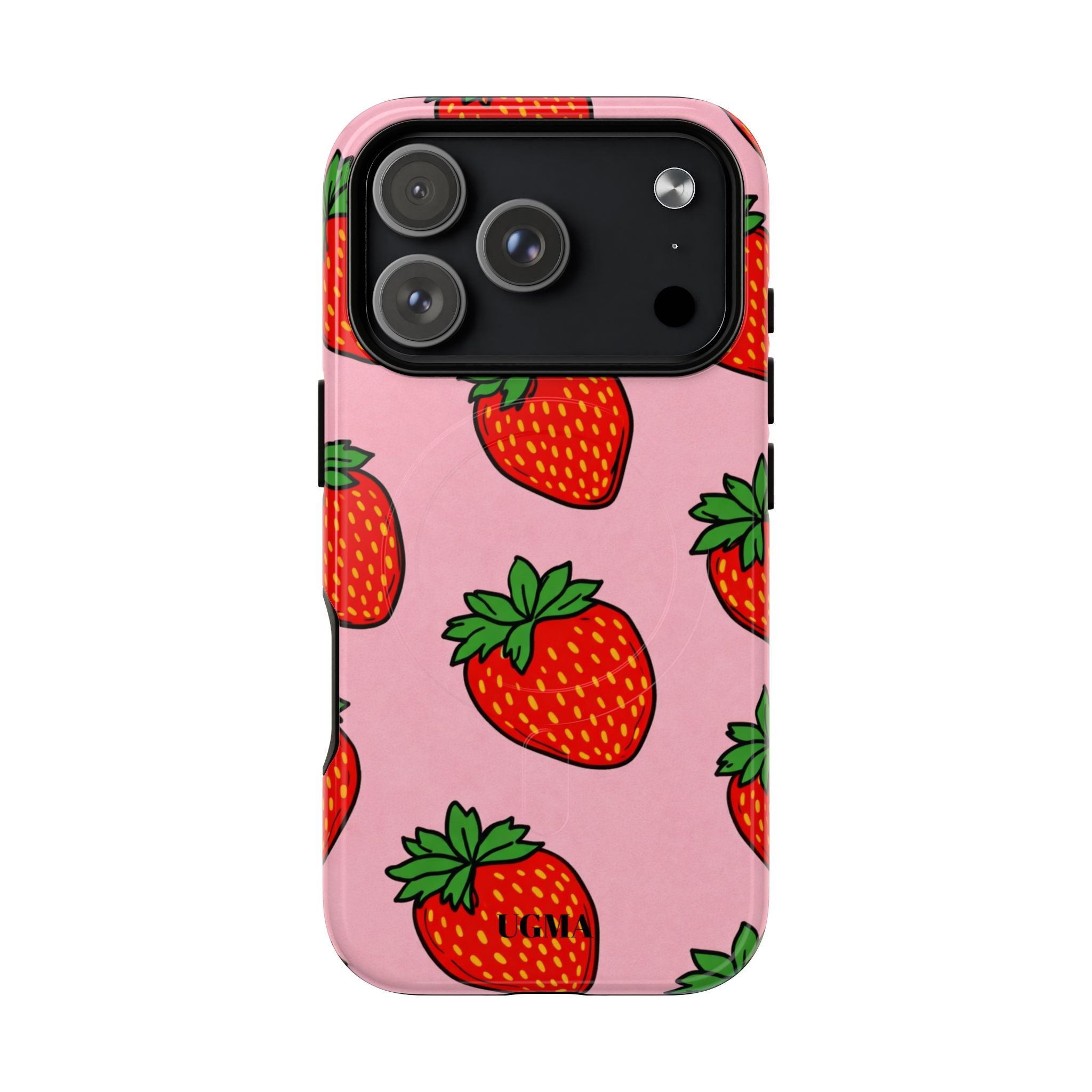Strawberry Pattern Tough Magnetic Phone Case — Pink Fruit Protective Cover