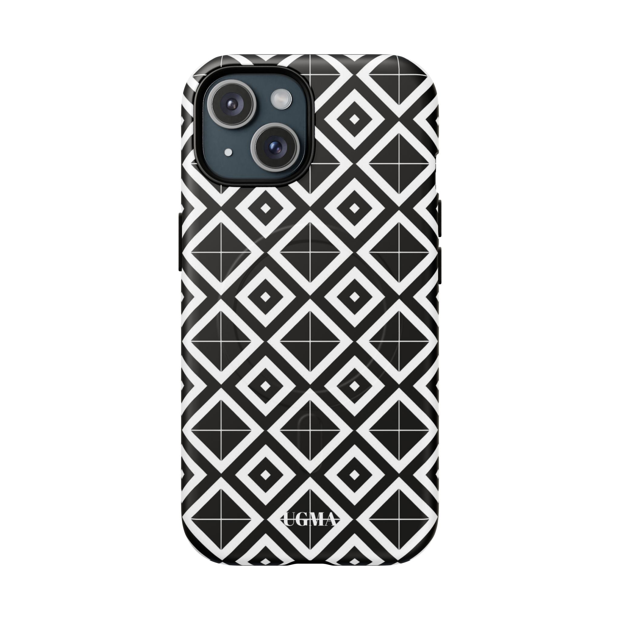 Magnetic Phone Case — Black & White Geometric Diamond Pattern, Tough Protective Cover