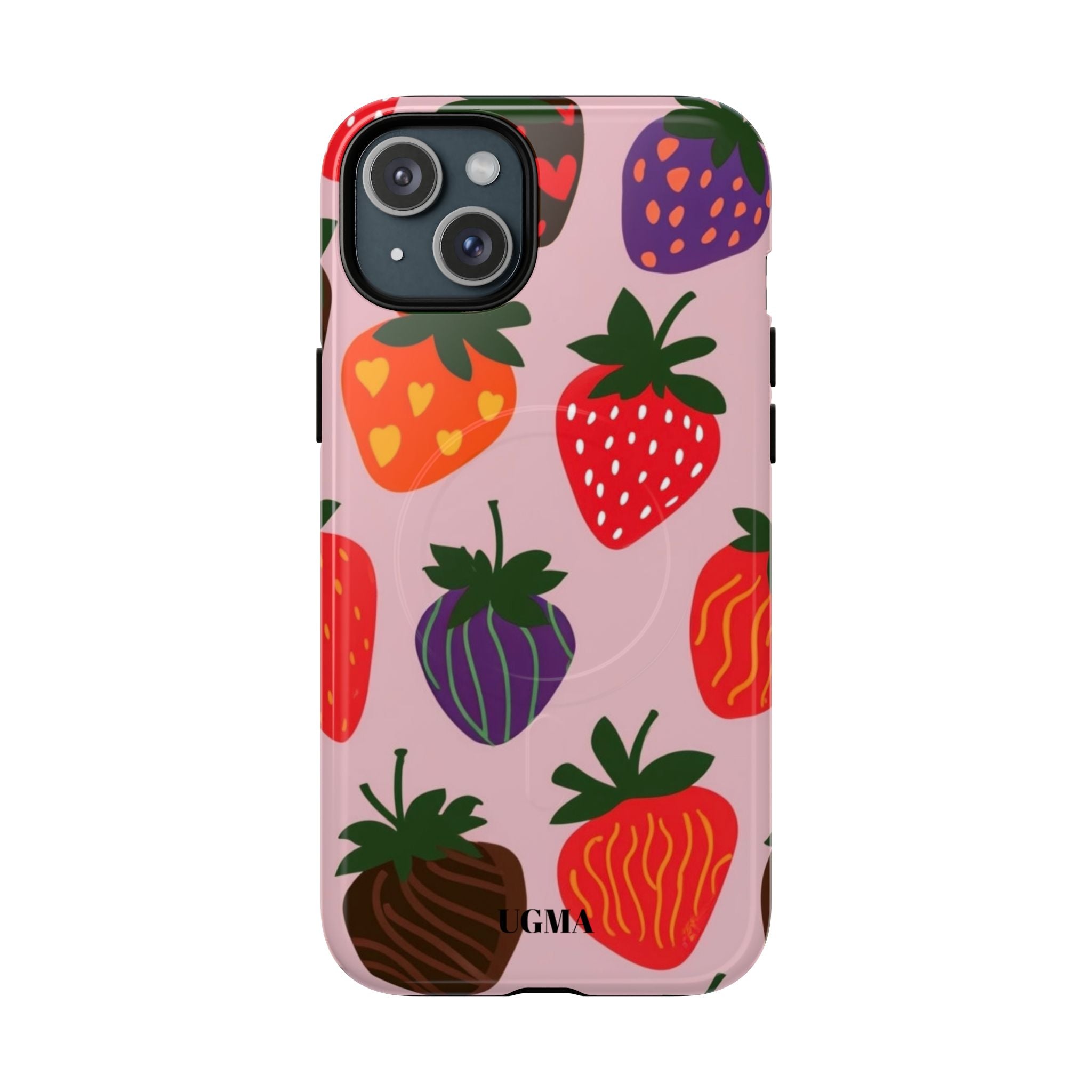 Strawberry Pattern Tough Magnetic Phone Case — Cute Pink Fruit Design
