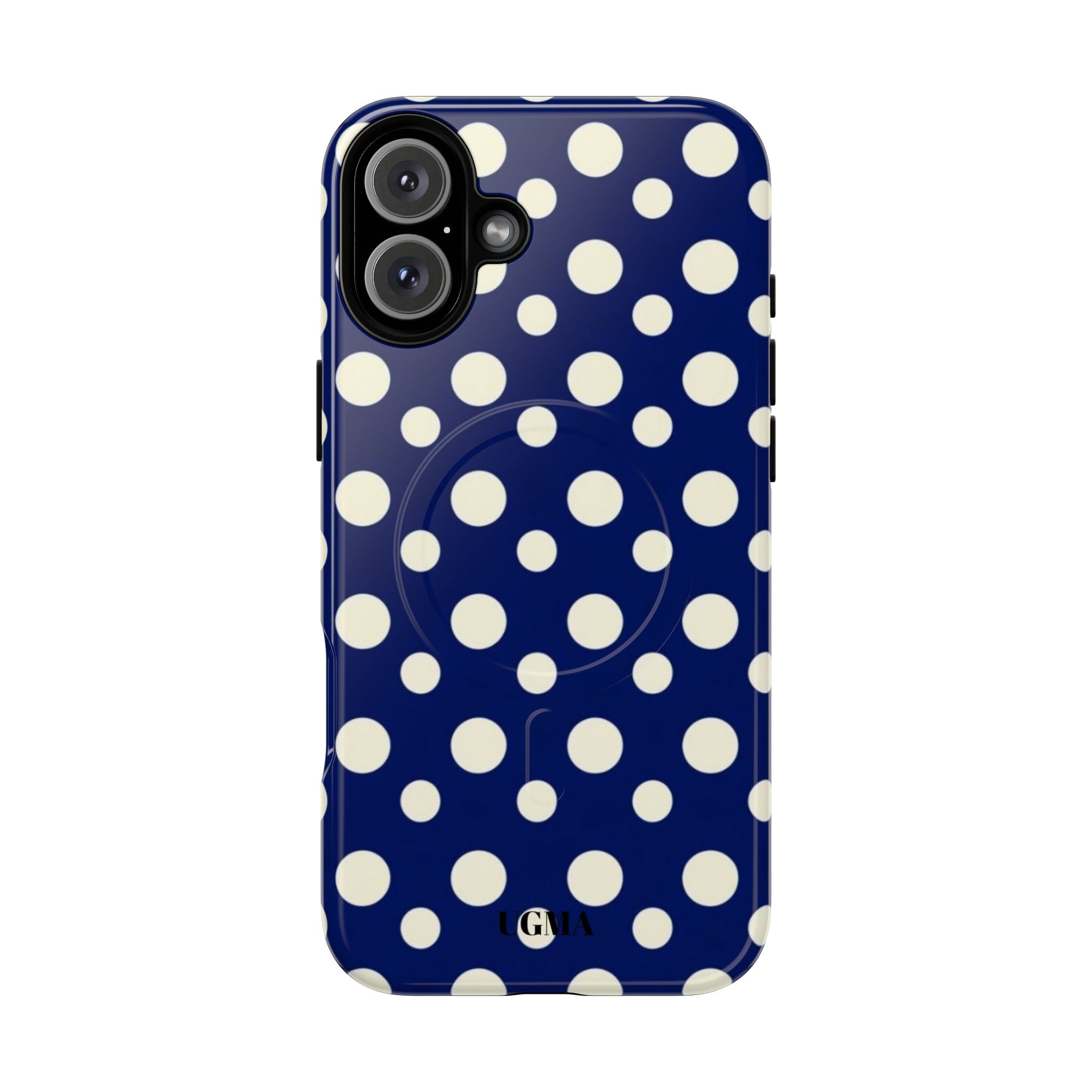 Polka Dot Tough Magnetic Phone Case — Navy & White Protective Magnetic Cover