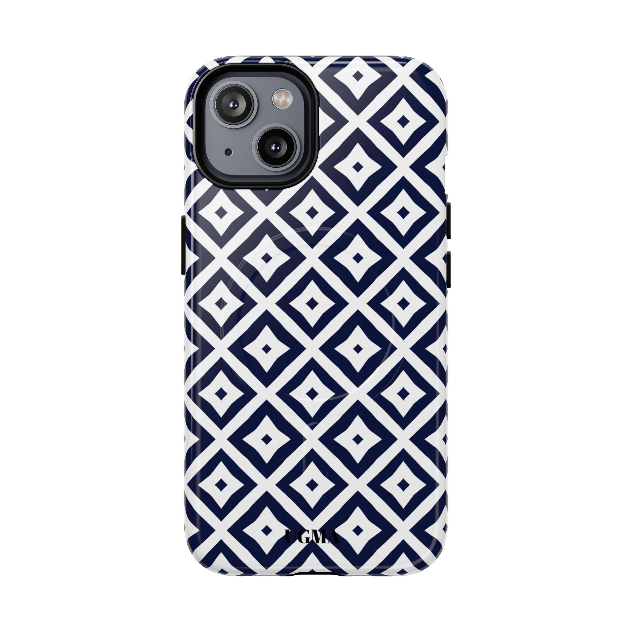 Magnetic Tough Phone Case — Navy Geometric Diamond Pattern