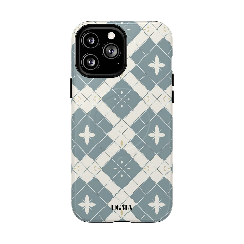 Argyle Fleur Tough Magnetic Phone Case — Blue Plaid Protective Cover
